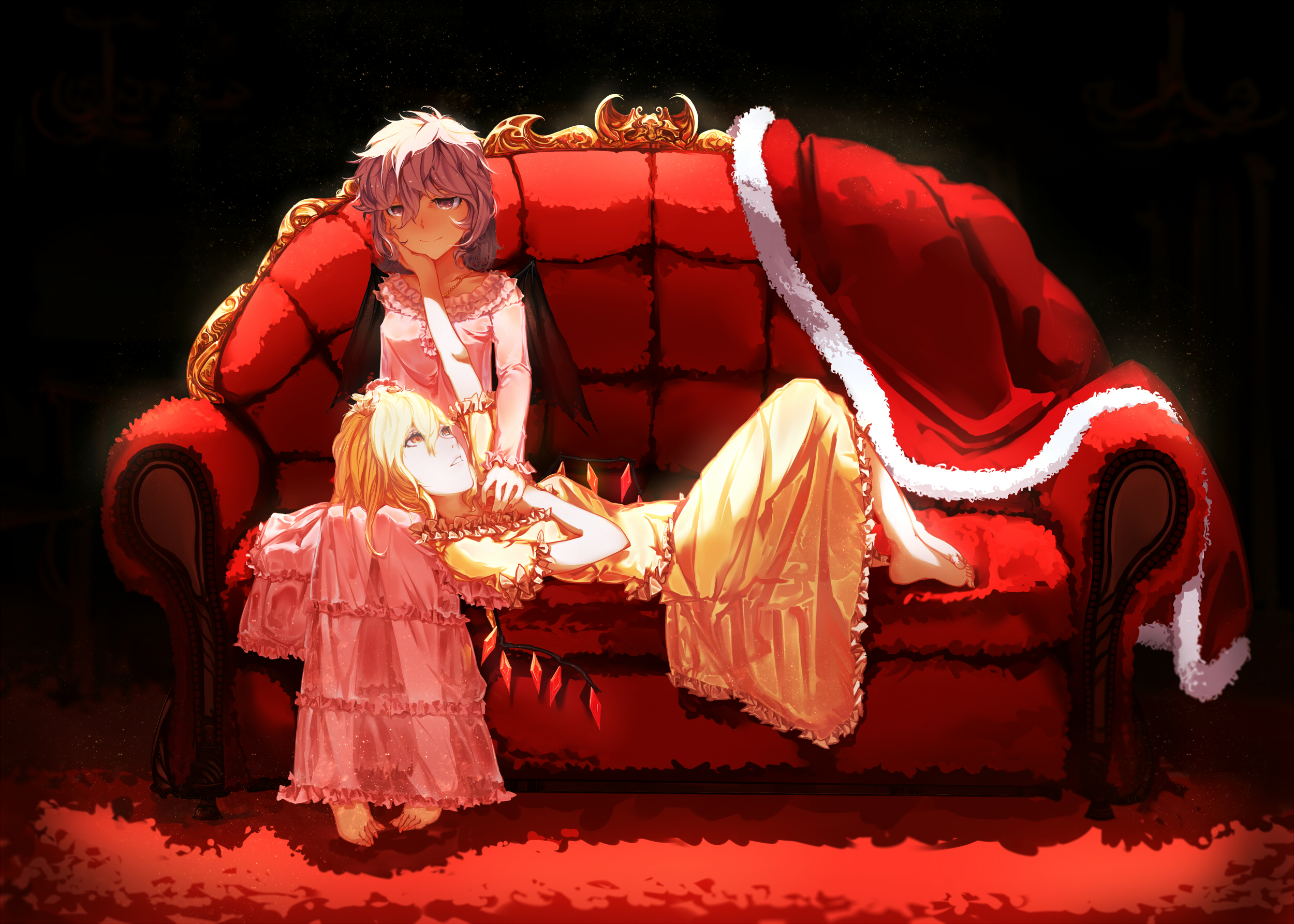 Download mobile wallpaper Anime, Remilia Scarlet, Flandre Scarlet, Touhou, Couch for free.