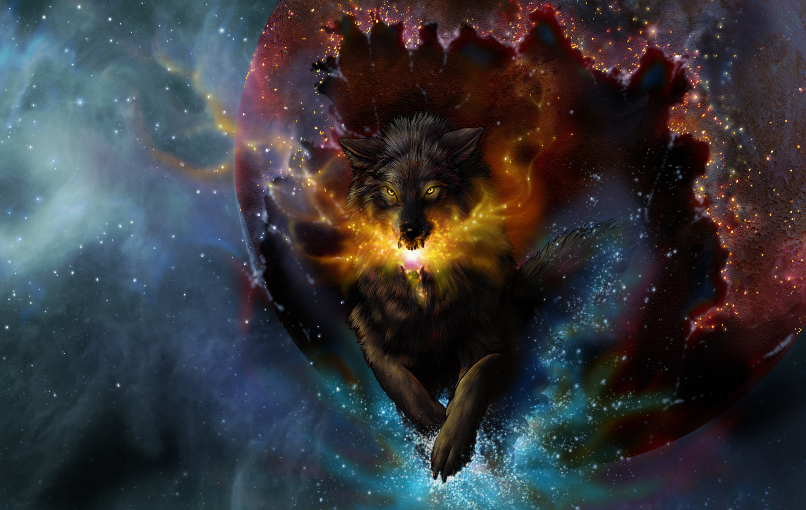 Laden Sie das Fantasie, Sterne, Wolf, Weltraum, Fantasietiere-Bild kostenlos auf Ihren PC-Desktop herunter