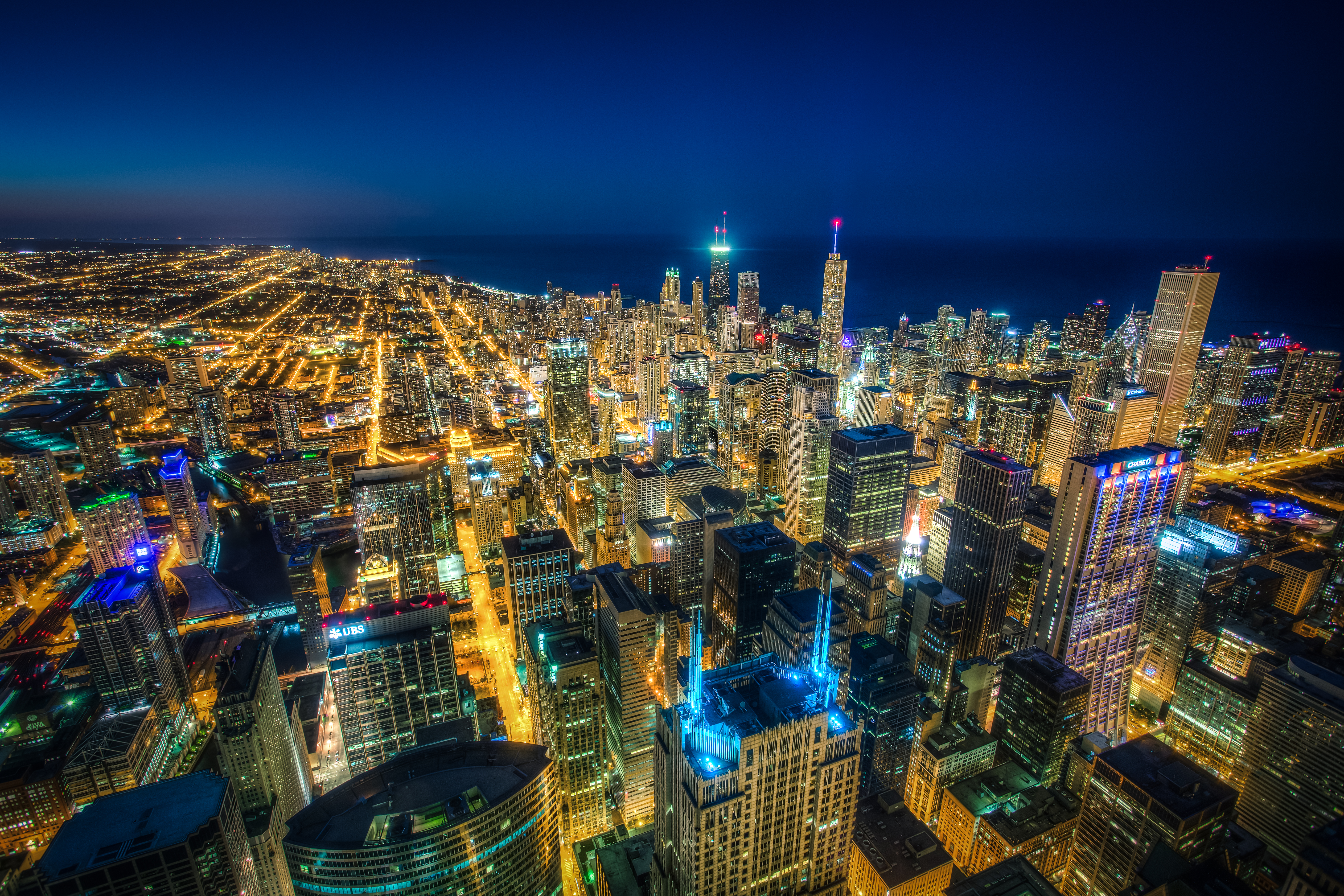 Téléchargez gratuitement l'image Villes, Nuit, Ville, Gratte Ciel, Bâtiment, Côte, Lumière, Paysage Urbain, Chicago, Construction Humaine sur le bureau de votre PC