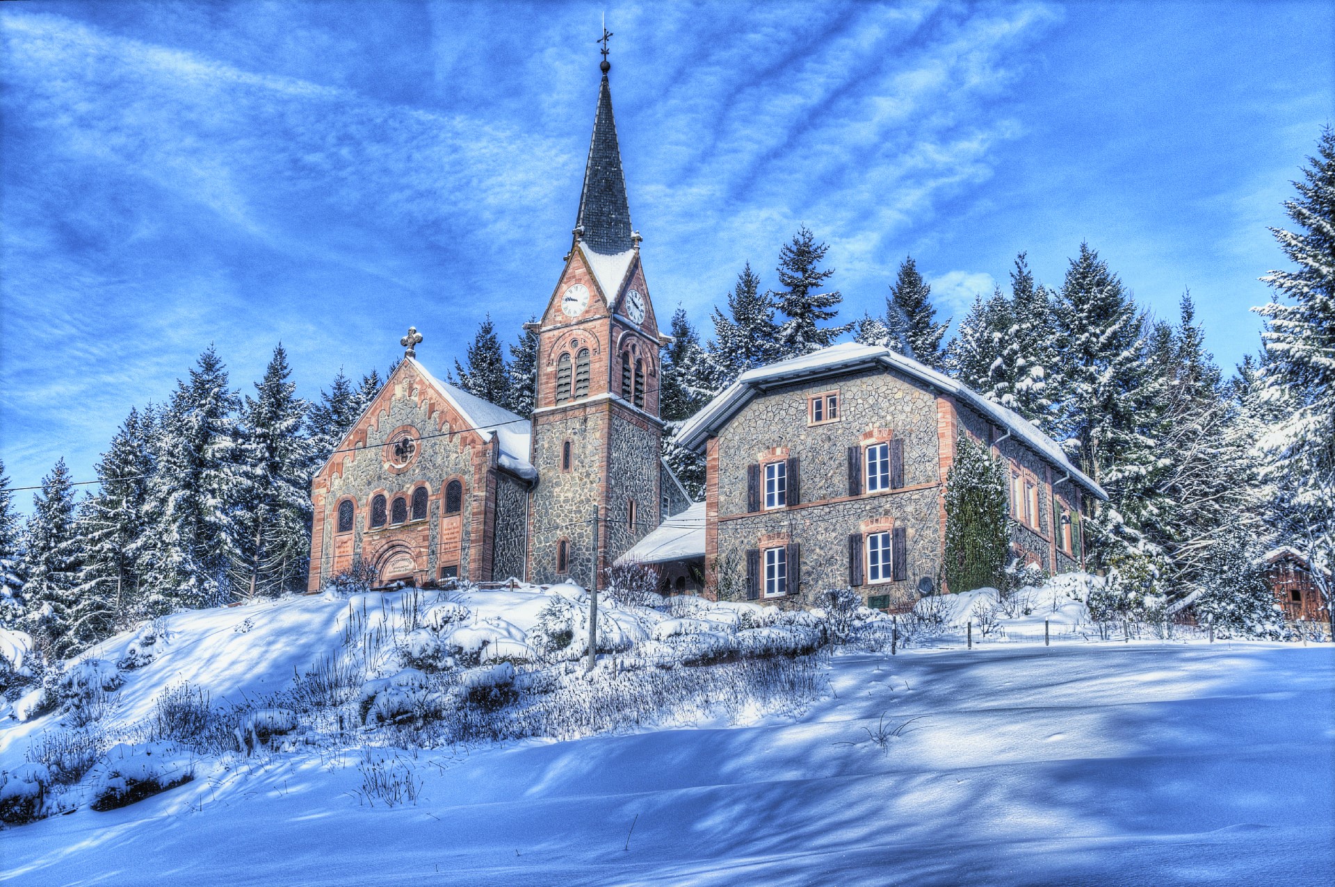 Download mobile wallpaper Winter, Architecture, Snow, Hdr, Church, Churches, Religious for free.