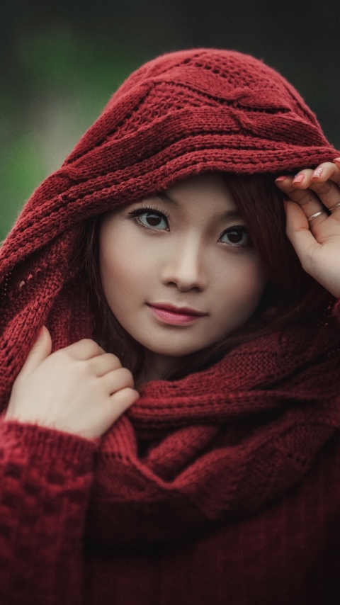 無料モバイル壁紙モデル, 女性, スカーフ, アジア人, 茶色の目をダウンロードします。