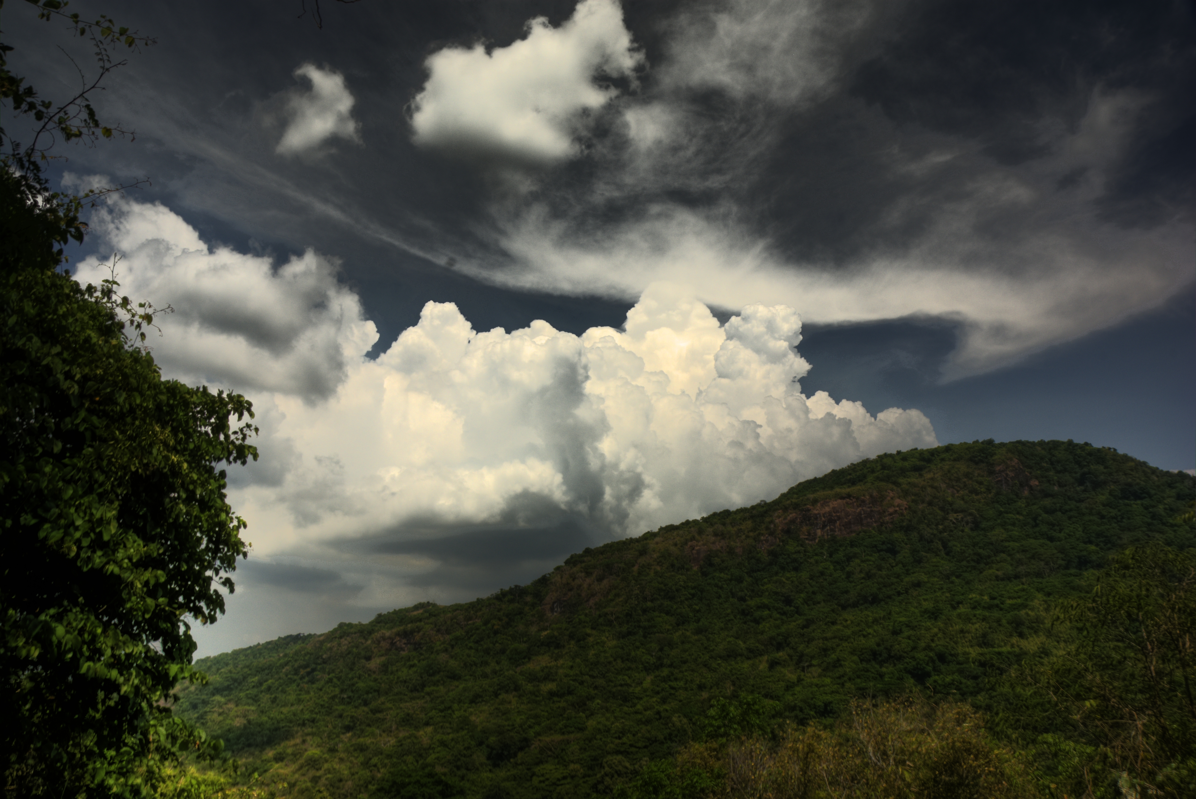 Download mobile wallpaper Clouds, Hill, Sky, Greens, Nature, Landscape for free.