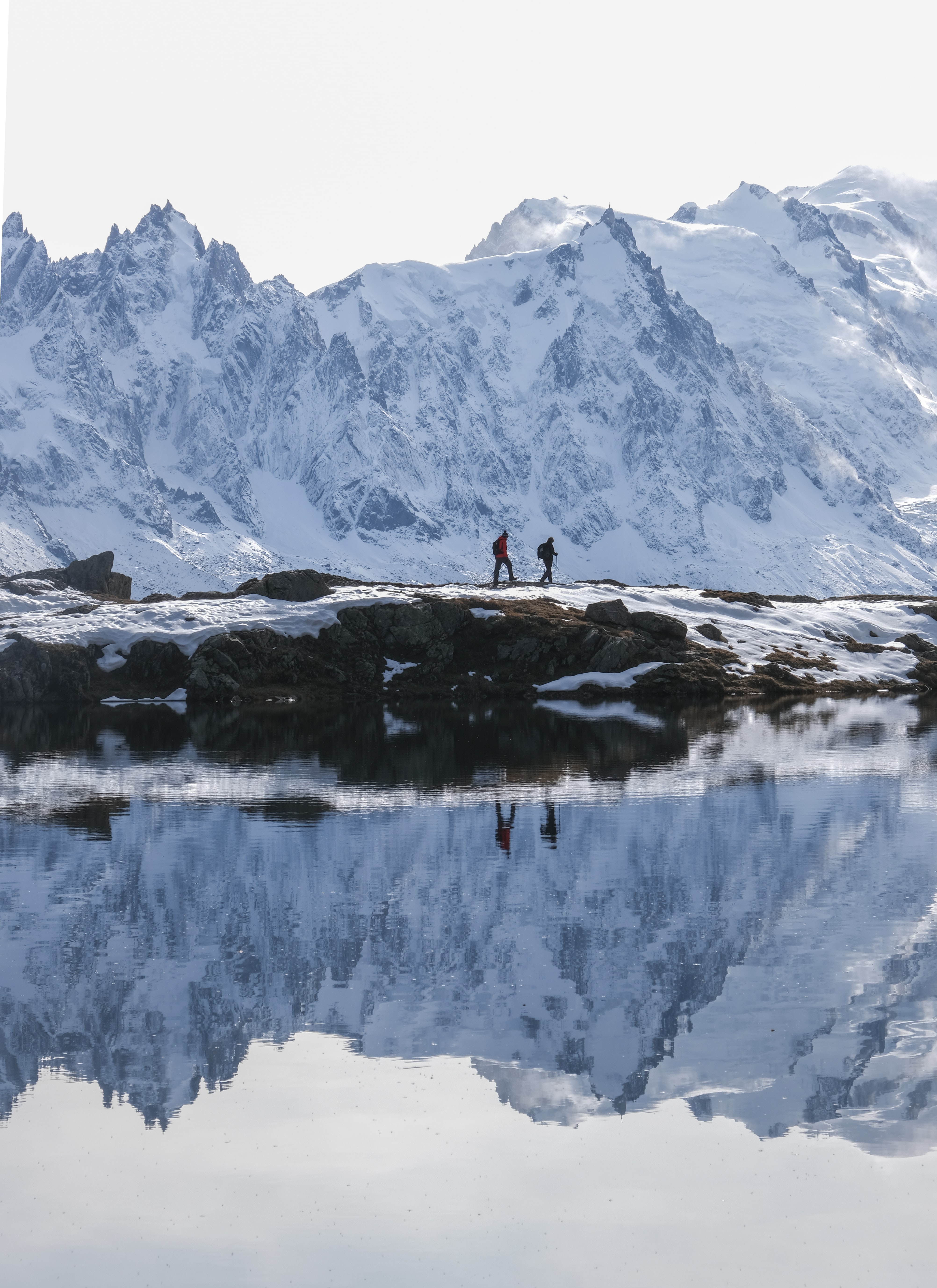 journey, people, nature, snow, mountain, lake, miscellanea, miscellaneous HD wallpaper