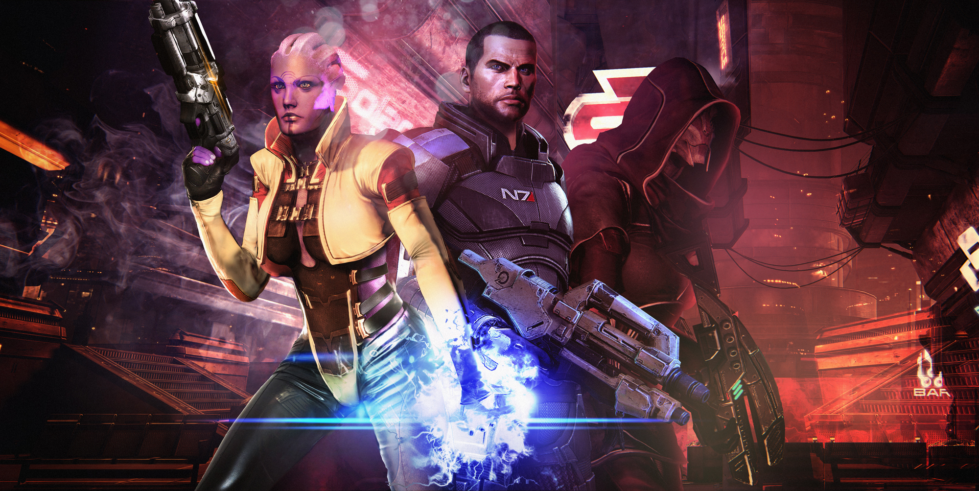 Laden Sie das Mass Effect, Computerspiele, Mass Effect 3, Kommandant Shepard, Arie T'loak-Bild kostenlos auf Ihren PC-Desktop herunter