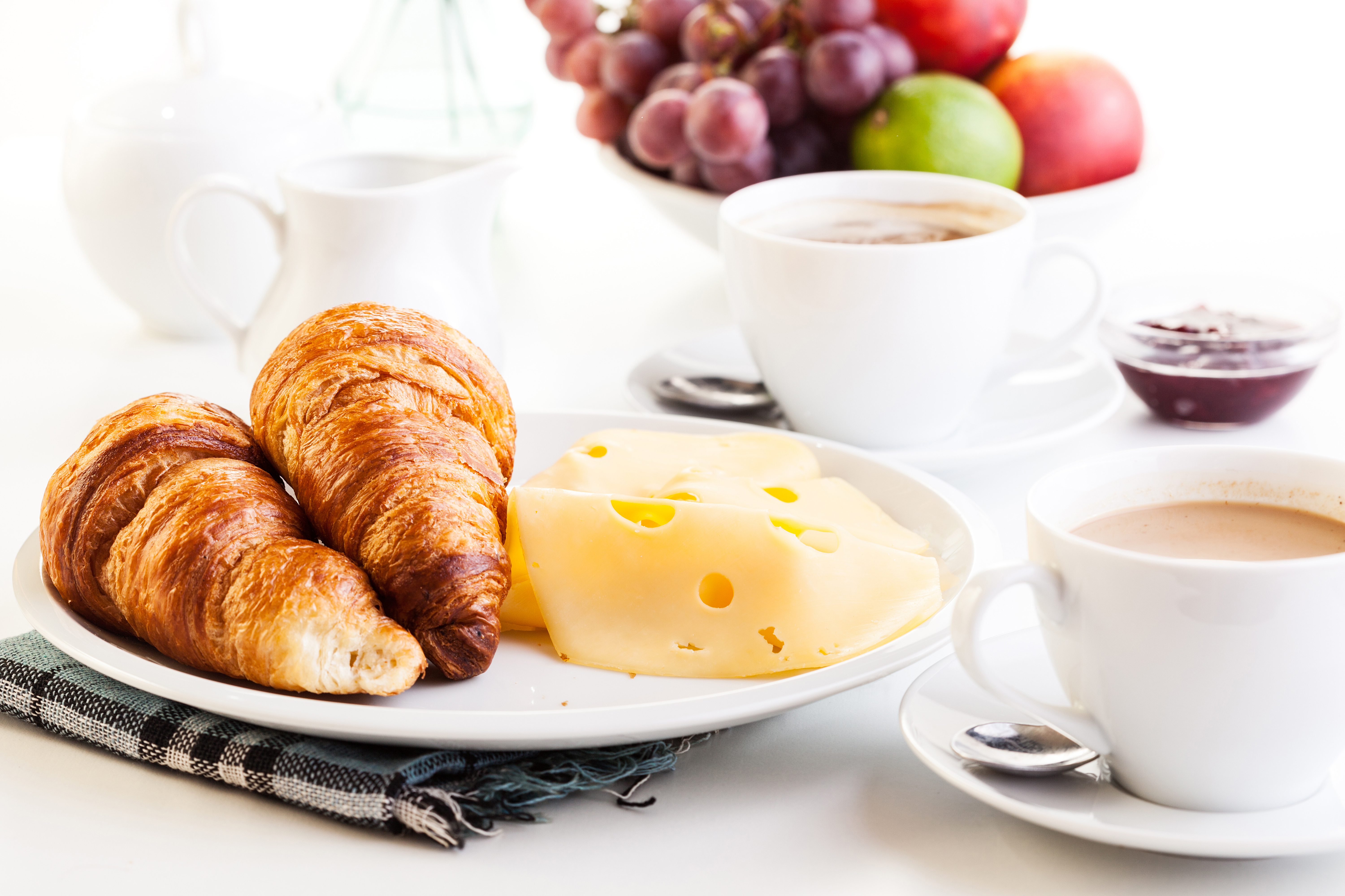 Free download wallpaper Food, Coffee, Still Life, Cup, Breakfast, Croissant on your PC desktop