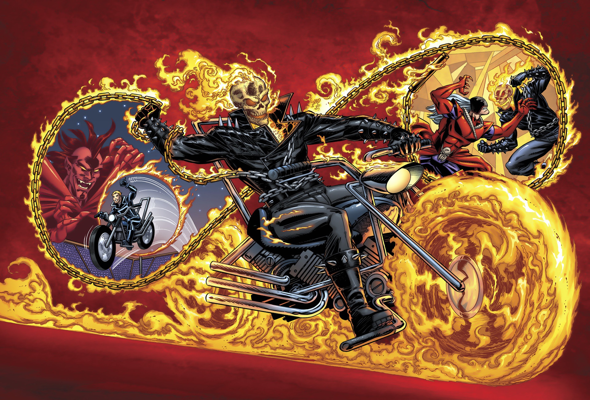 Download mobile wallpaper Ghost Rider, Flame, Bike, Comics for free.