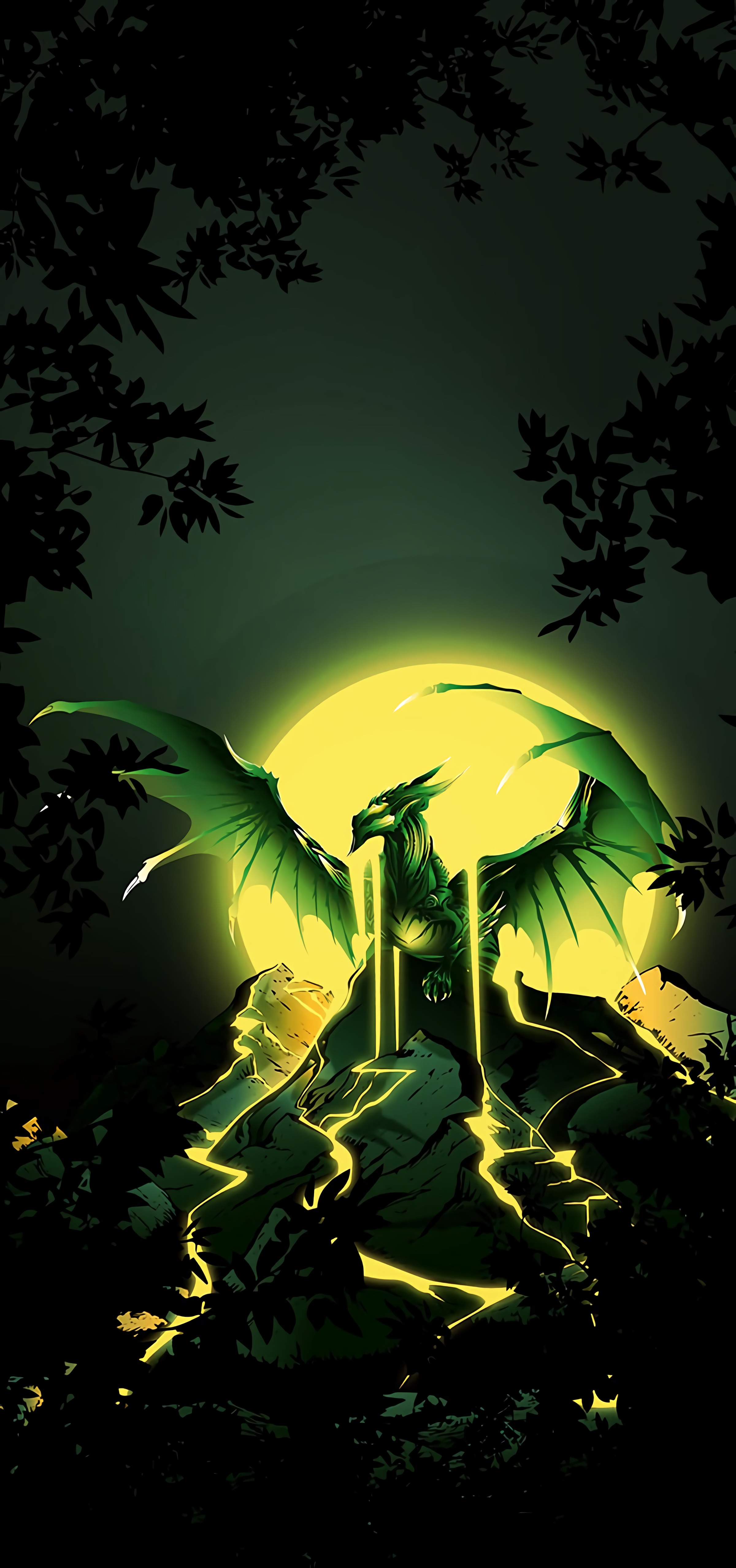 Download mobile wallpaper Mountains, Wings, Dragon, Art, Moon for free.