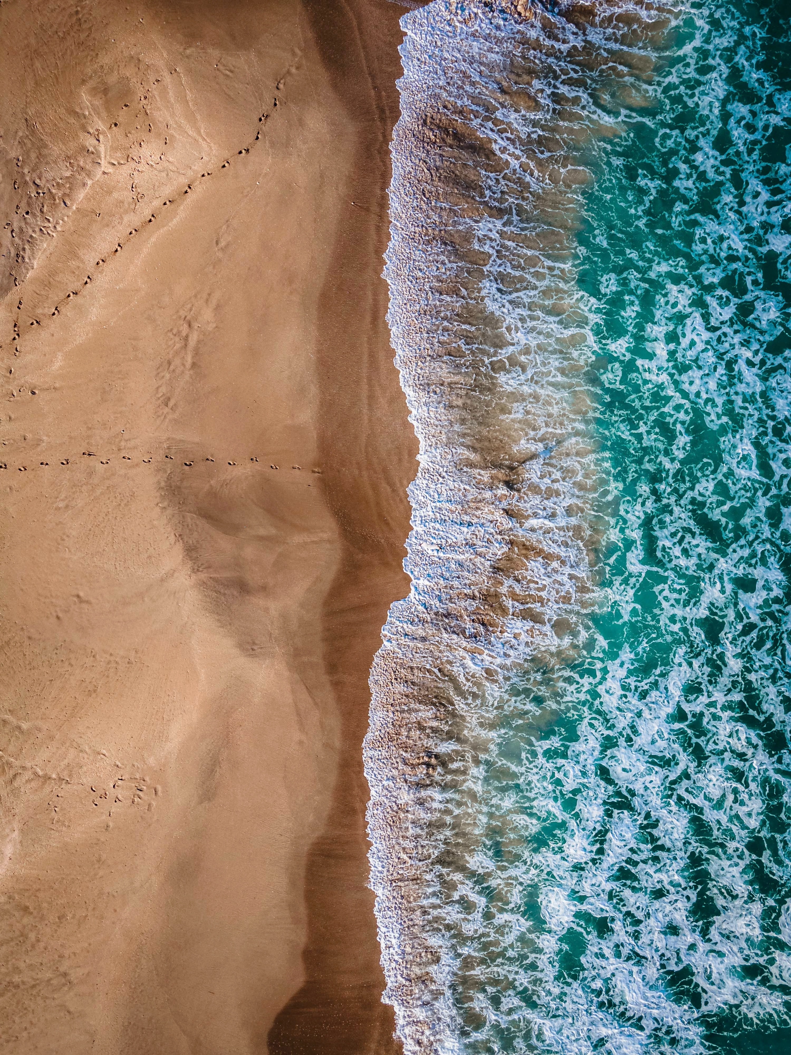 Download mobile wallpaper Water, View From Above, Nature, Sand, Sea, Beach for free.