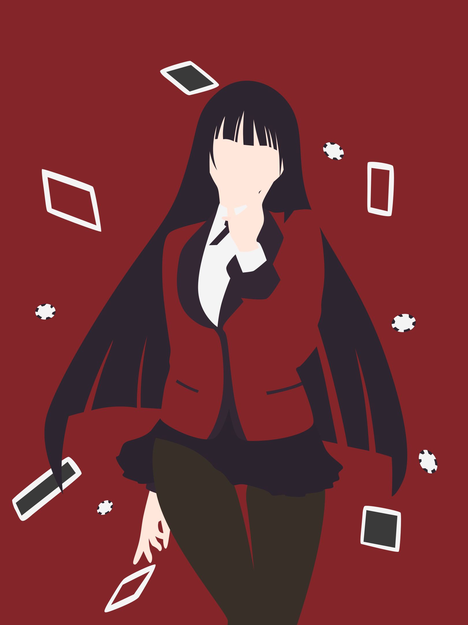 Download mobile wallpaper Anime, Skirt, Black Hair, Long Hair, Minimalist, Yumeko Jabami, Kakegurui for free.