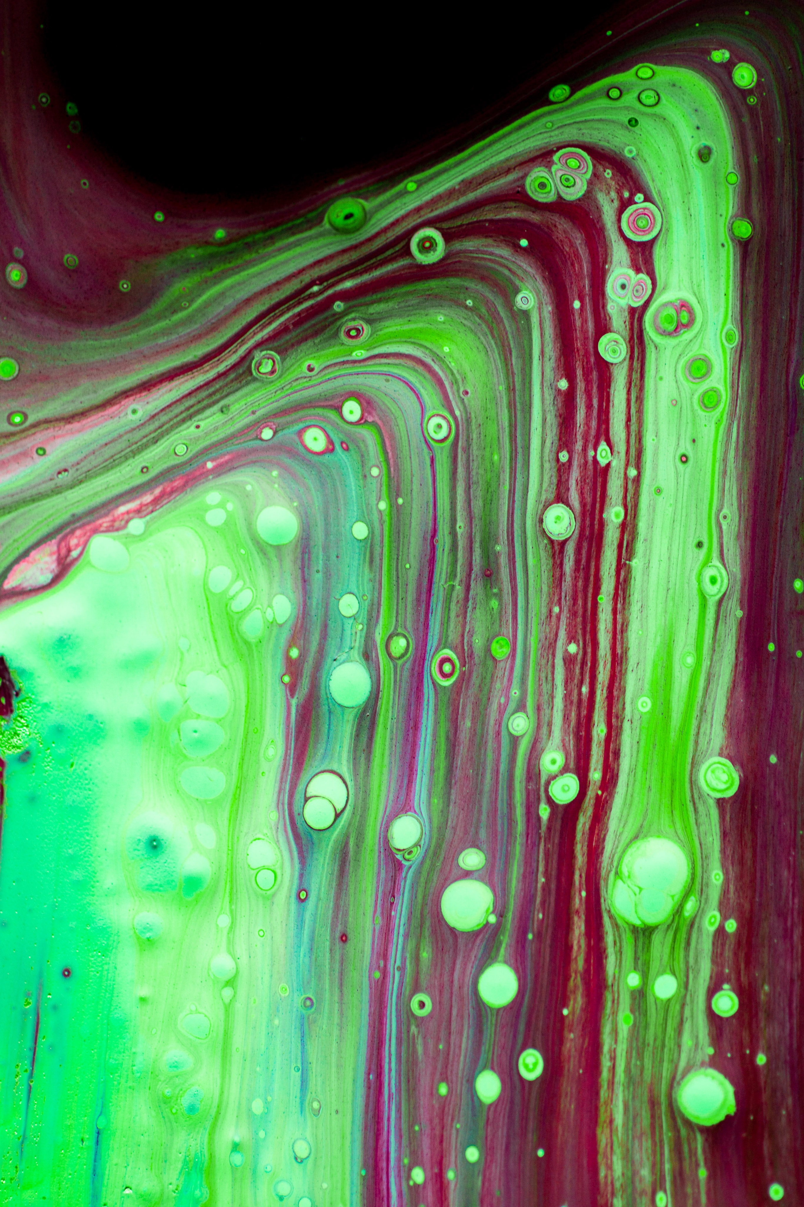 Скачать обои бесплатно Жидкость, Зеленый, Краска, Разводы, Пузыри, Абстракция картинка на рабочий стол ПК