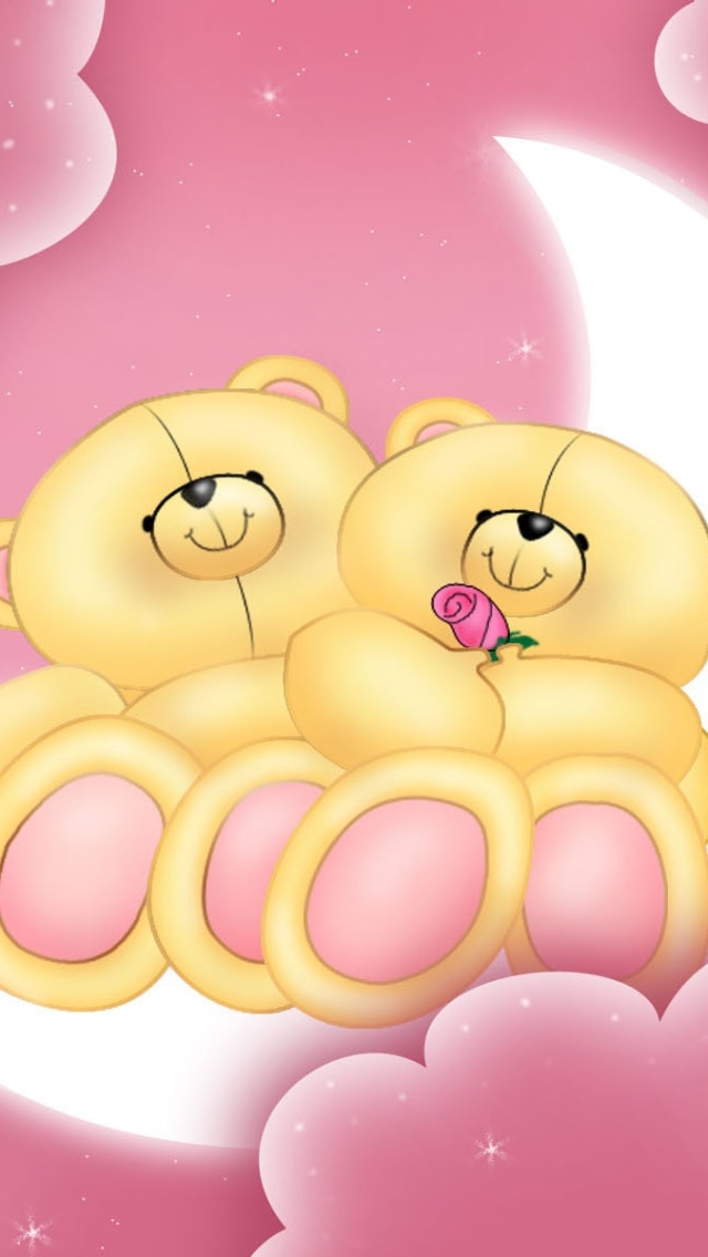 Download mobile wallpaper Valentine's Day, Pink, Moon, Love, Couple, Holiday, Bear, Cloud for free.