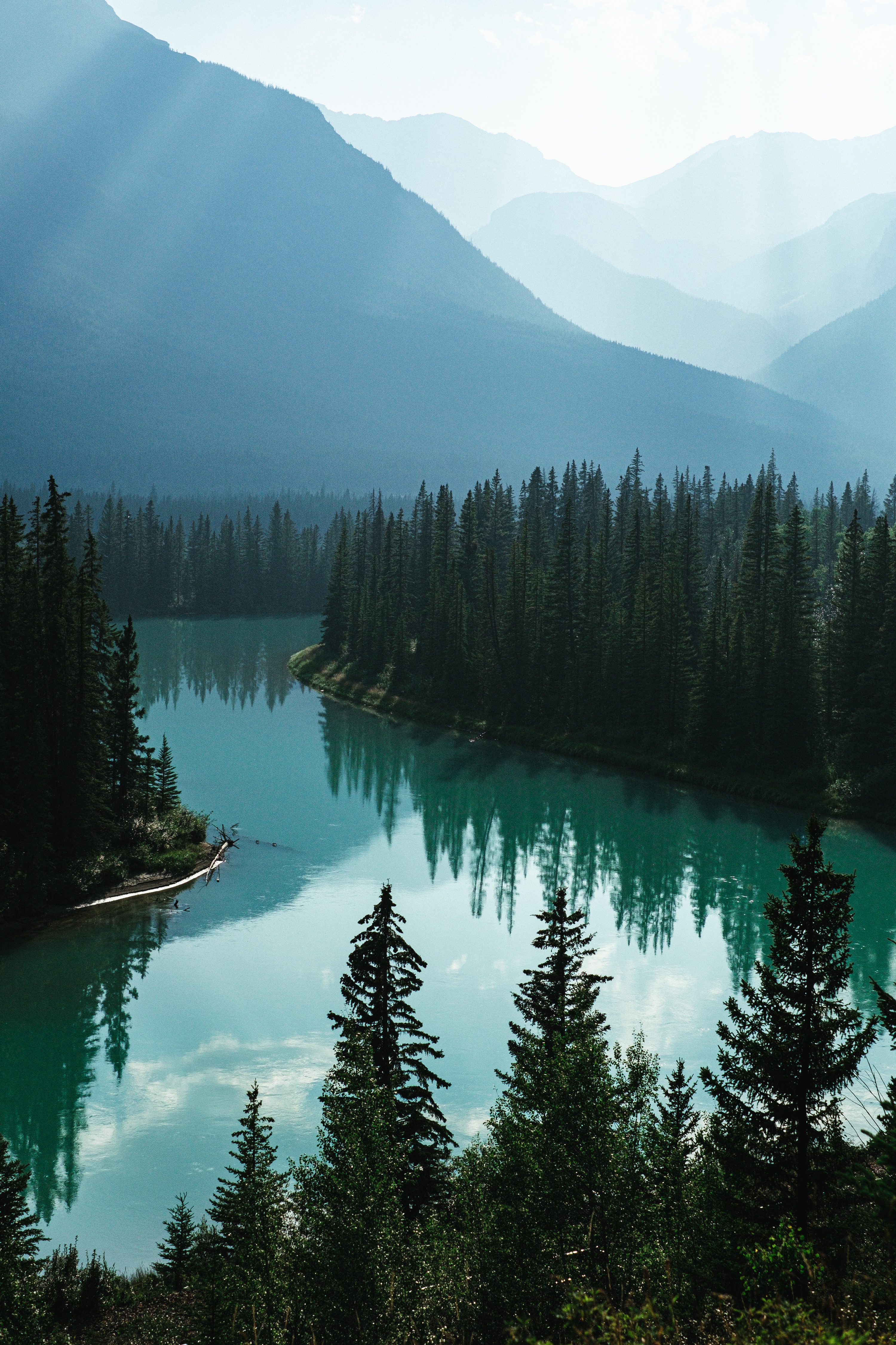 PCデスクトップに自然, 山脈, 森, 霧, 川, 森林, 風景画像を無料でダウンロード