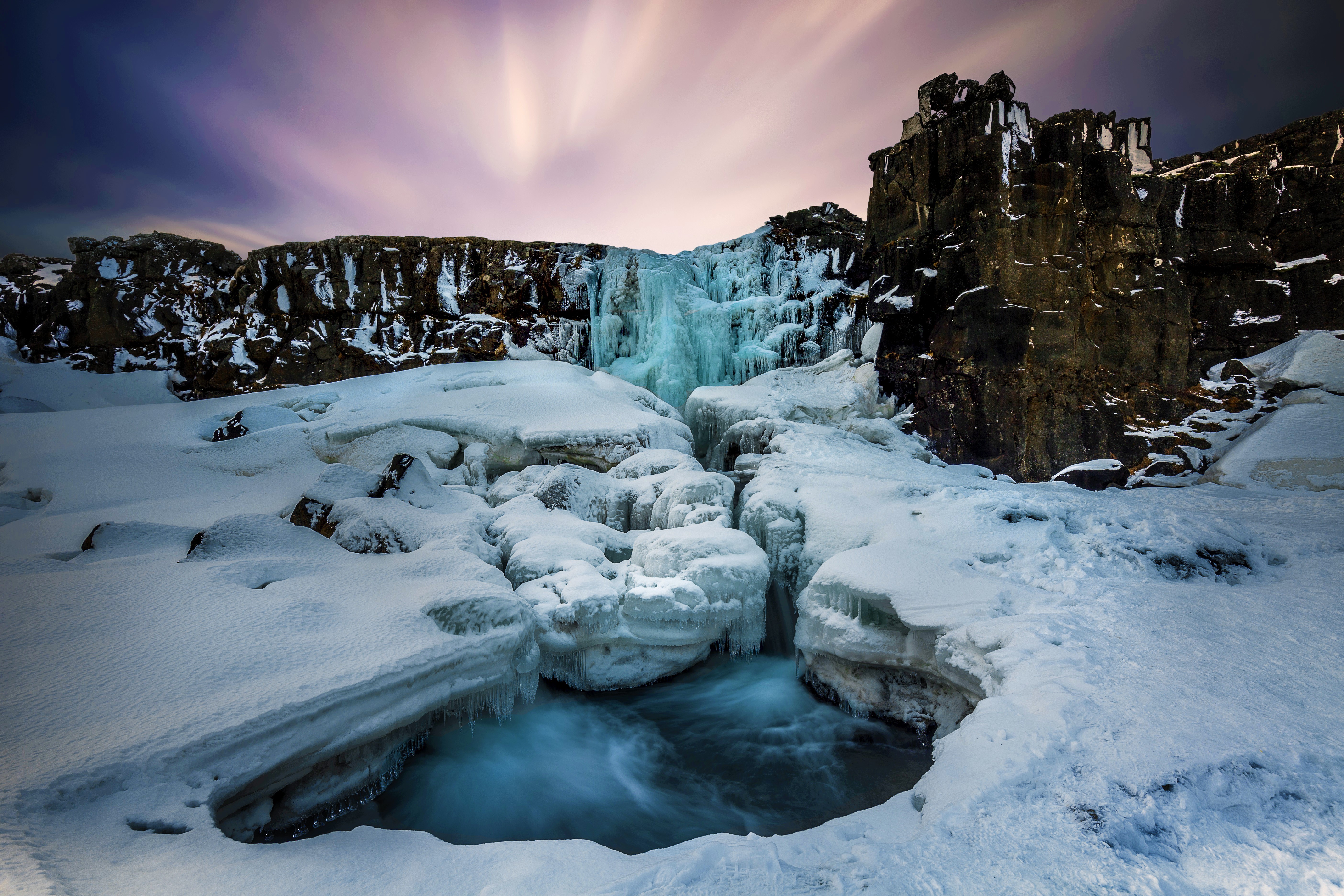 Скачать обои бесплатно Зима, Водопады, Снег, Водопад, Исландия, Лёд, Земля/природа картинка на рабочий стол ПК