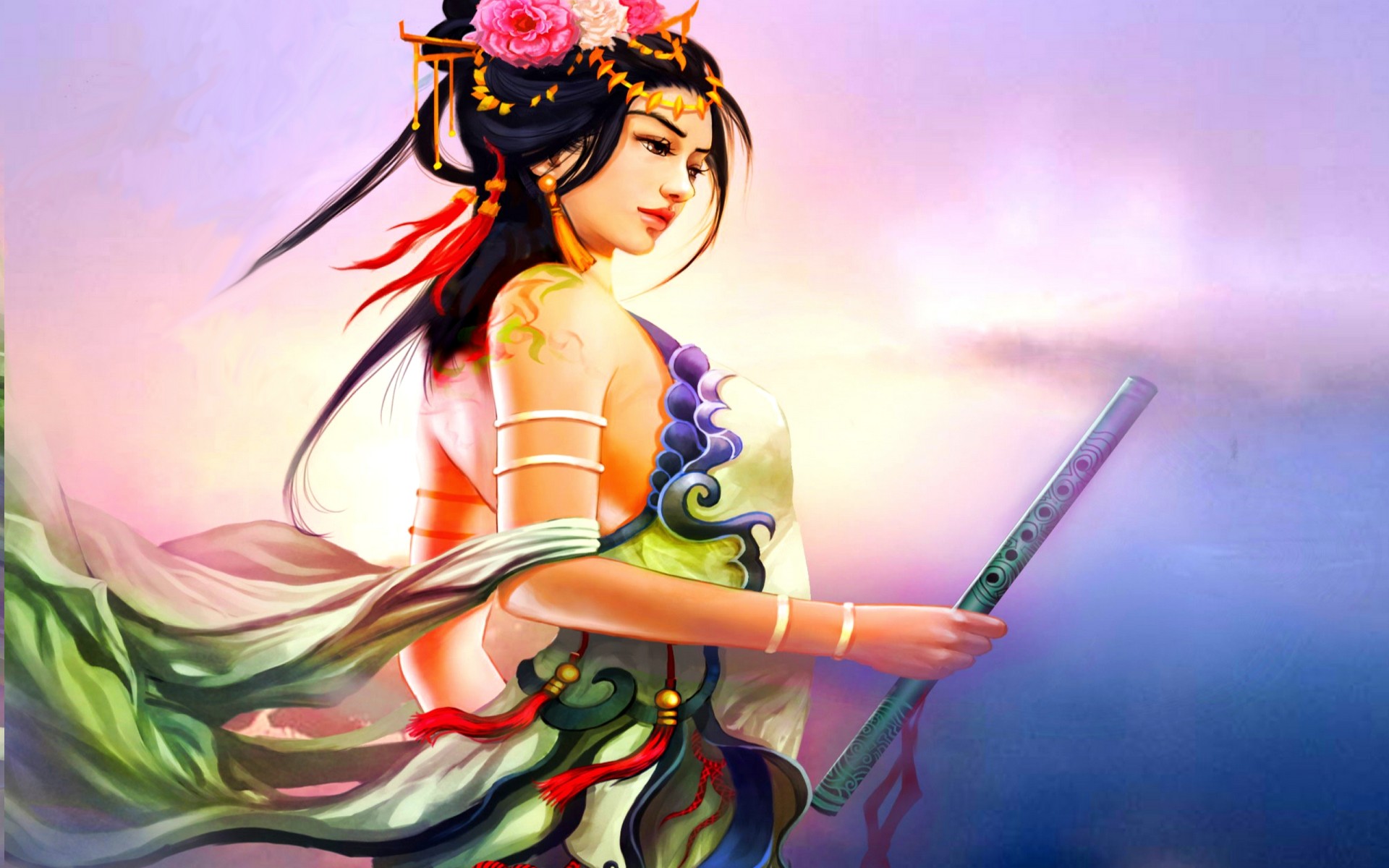 Download mobile wallpaper Fantasy, Weapon, Flower, Oriental, Women Warrior, Woman Warrior for free.