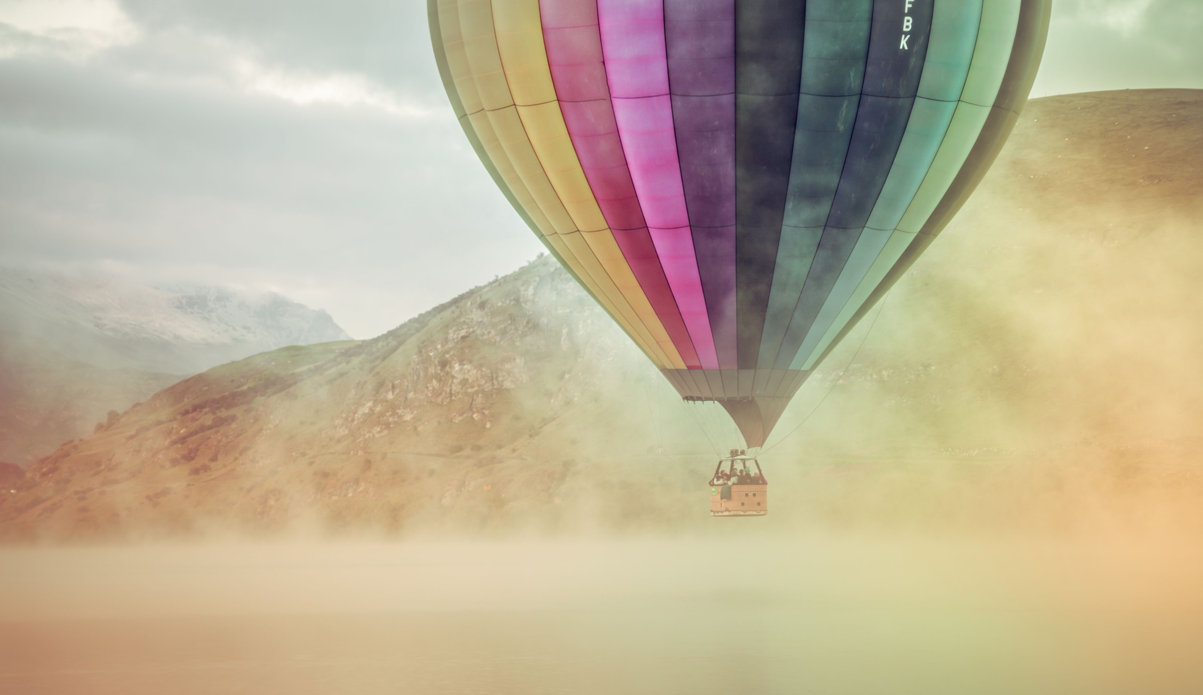 Download mobile wallpaper Fog, Colors, Vehicles, Hot Air Balloon for free.