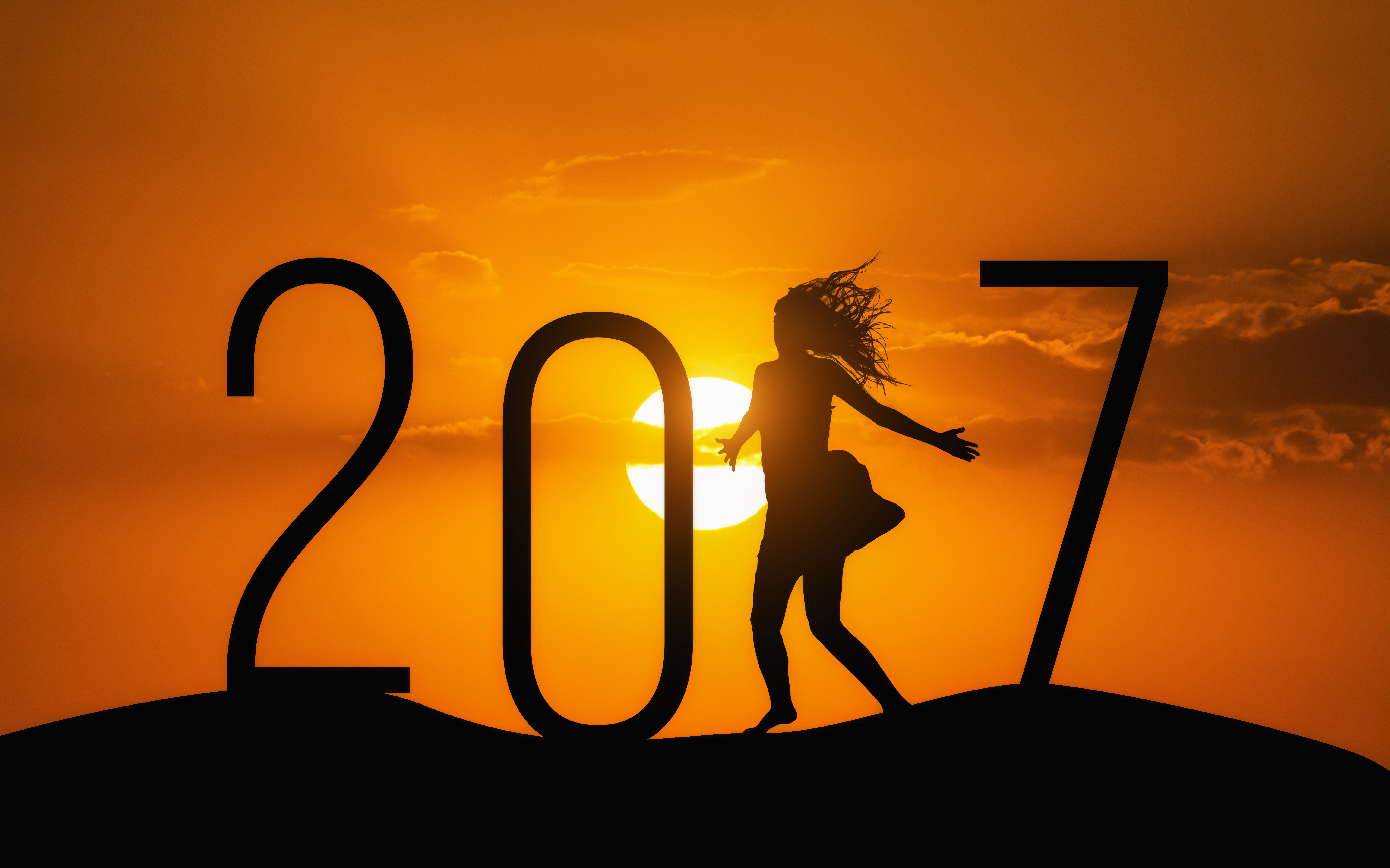 Baixar papel de parede para celular de Pôr Do Sol, Ano Novo, Silhueta, Feriados, Ano Novo 2017 gratuito.