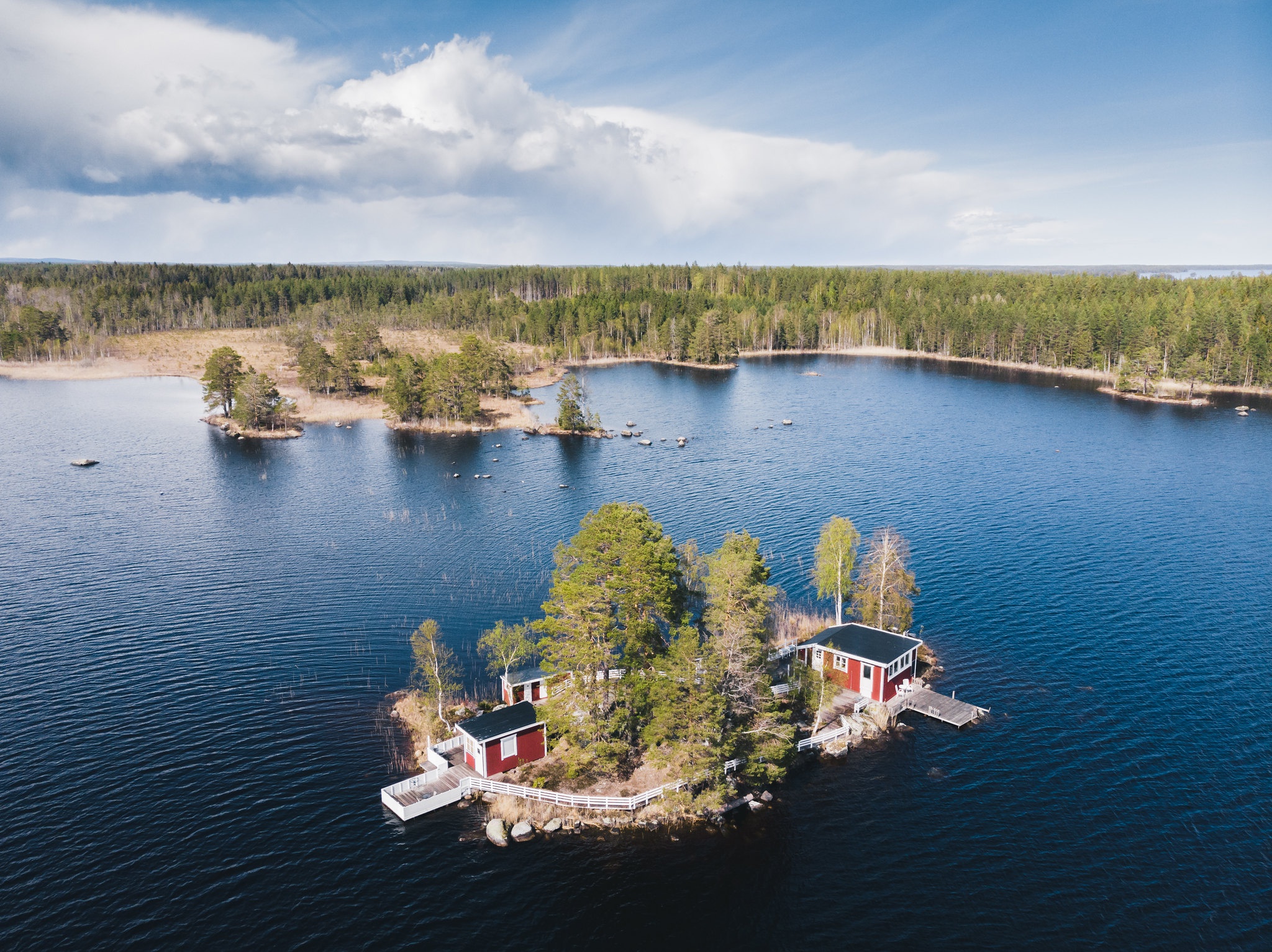 PCデスクトップに湖, 森, スウェーデン, 小島, 写真撮影画像を無料でダウンロード