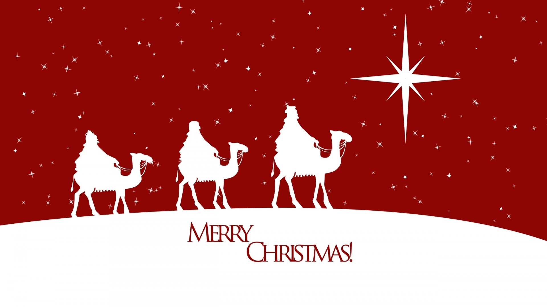Скачать обои бесплатно Снег, Верблюды, Красный, Рождество, Белый, Звёзды, Праздничные, С Рождеством, Три Мудреца картинка на рабочий стол ПК