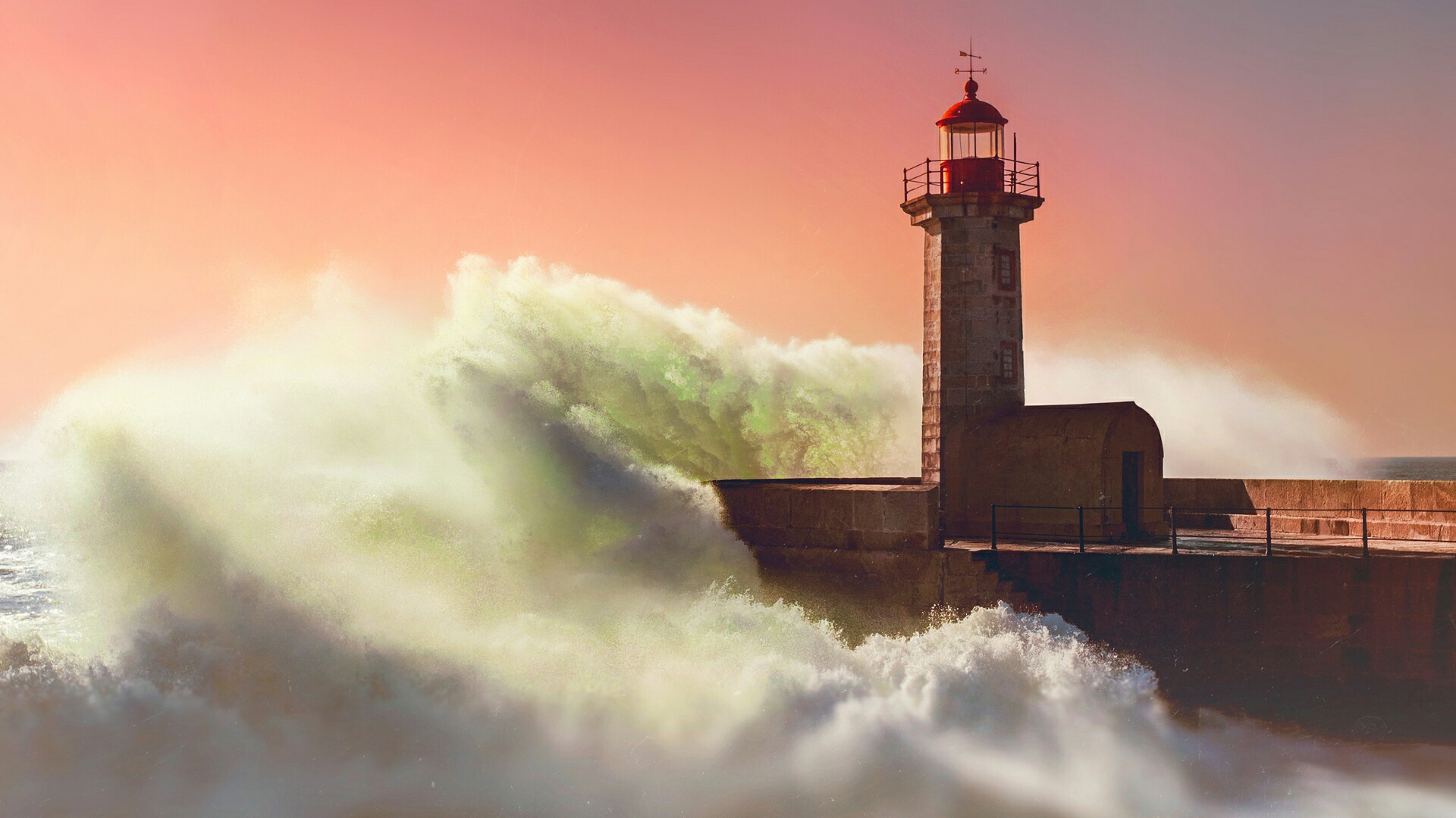 Free download wallpaper Ocean, Lighthouse, Wave, Man Made on your PC desktop