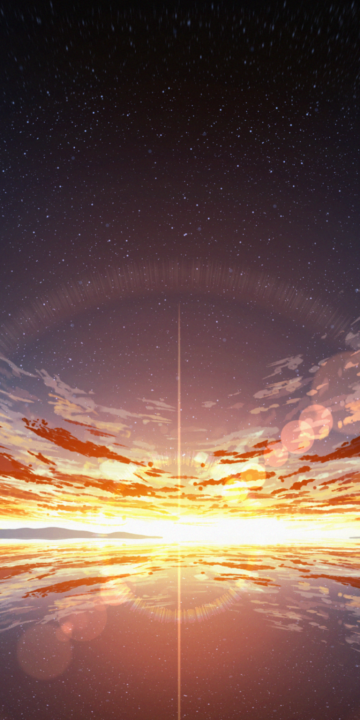 Download mobile wallpaper Anime, Sunset, Sky, Starry Sky, Cloud for free.