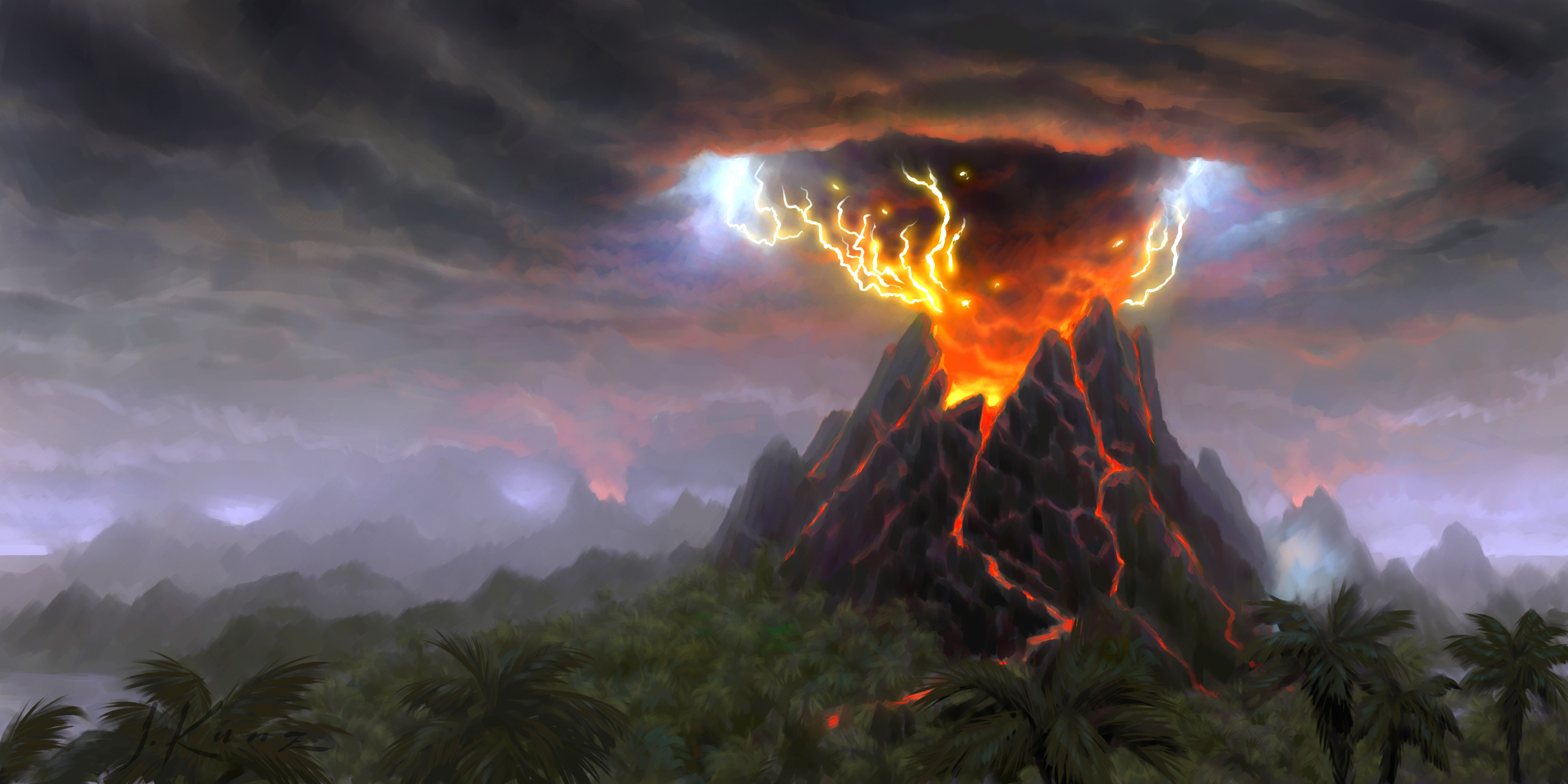 PCデスクトップに風景, ファンタジー, 火山画像を無料でダウンロード
