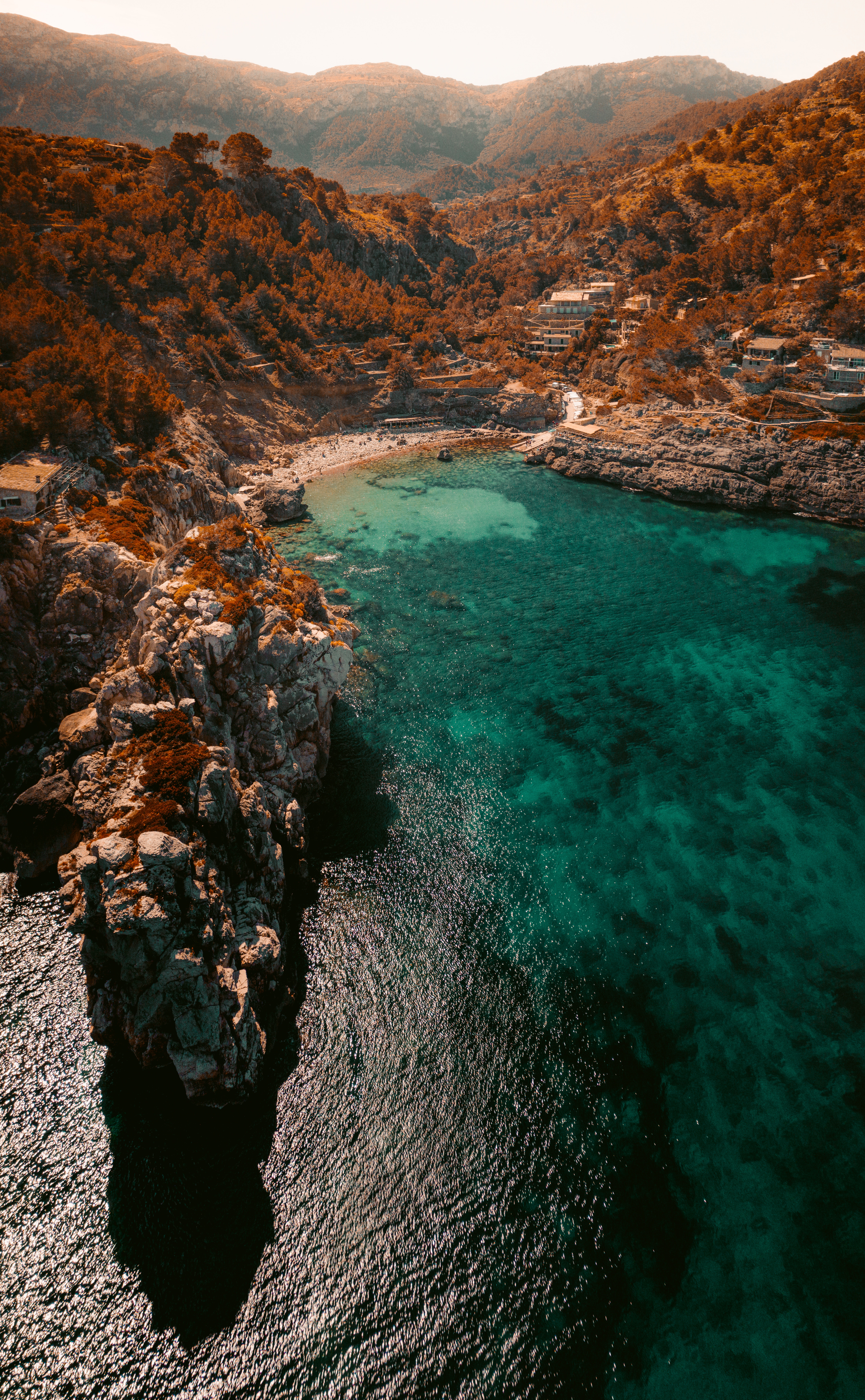 view from above, rocks, coast, beach, nature, sea, bay HD wallpaper