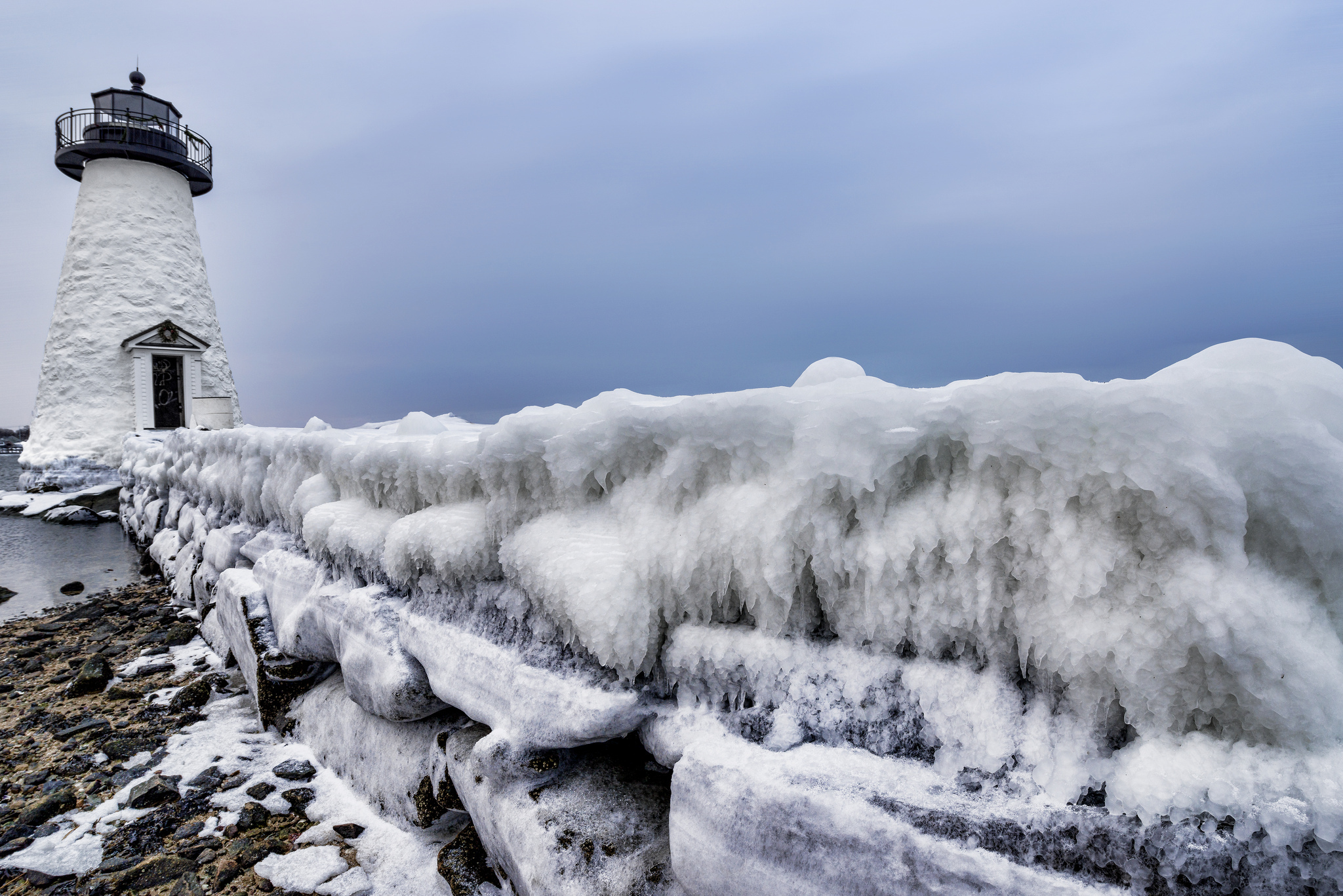 Download mobile wallpaper Winter, Ice, Building, Lighthouse, Man Made for free.