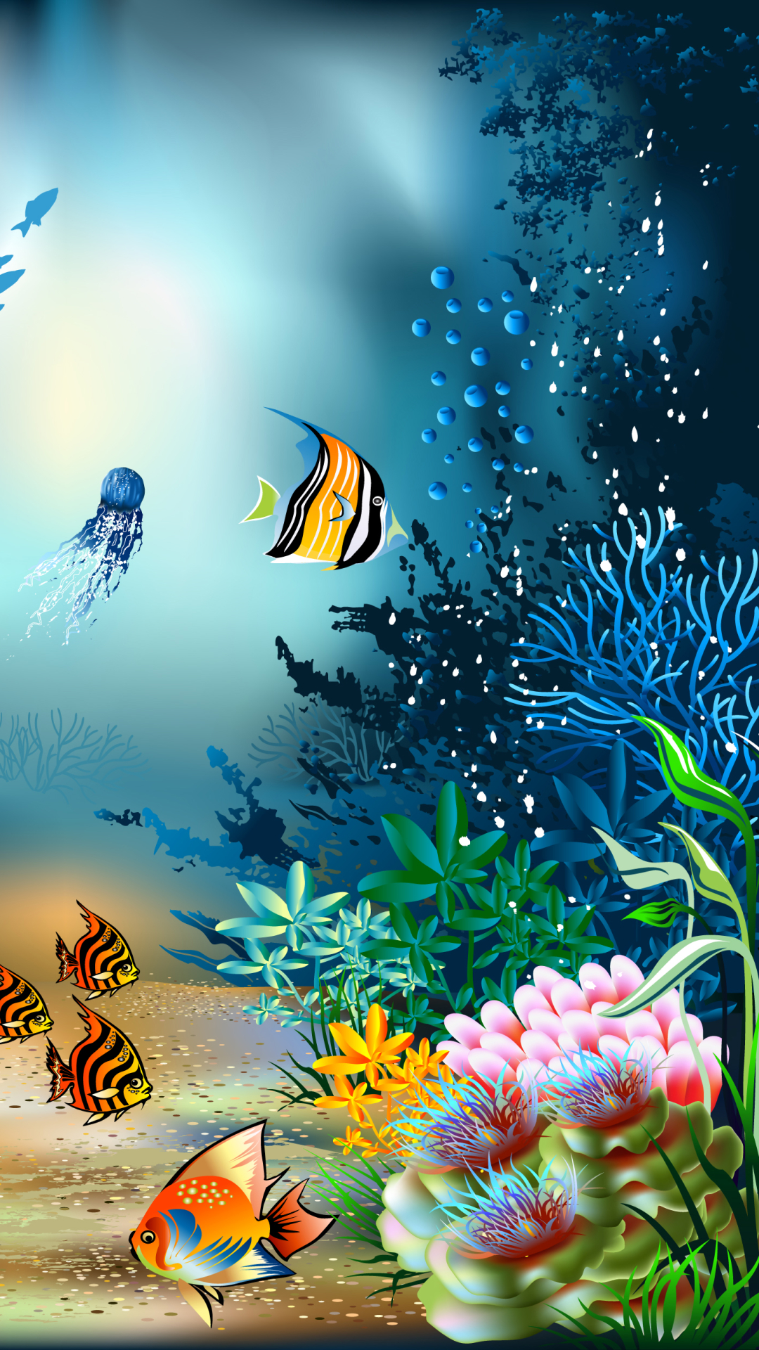 Descarga gratuita de fondo de pantalla para móvil de Coral, Vistoso, Artístico, Submarino, Pez.