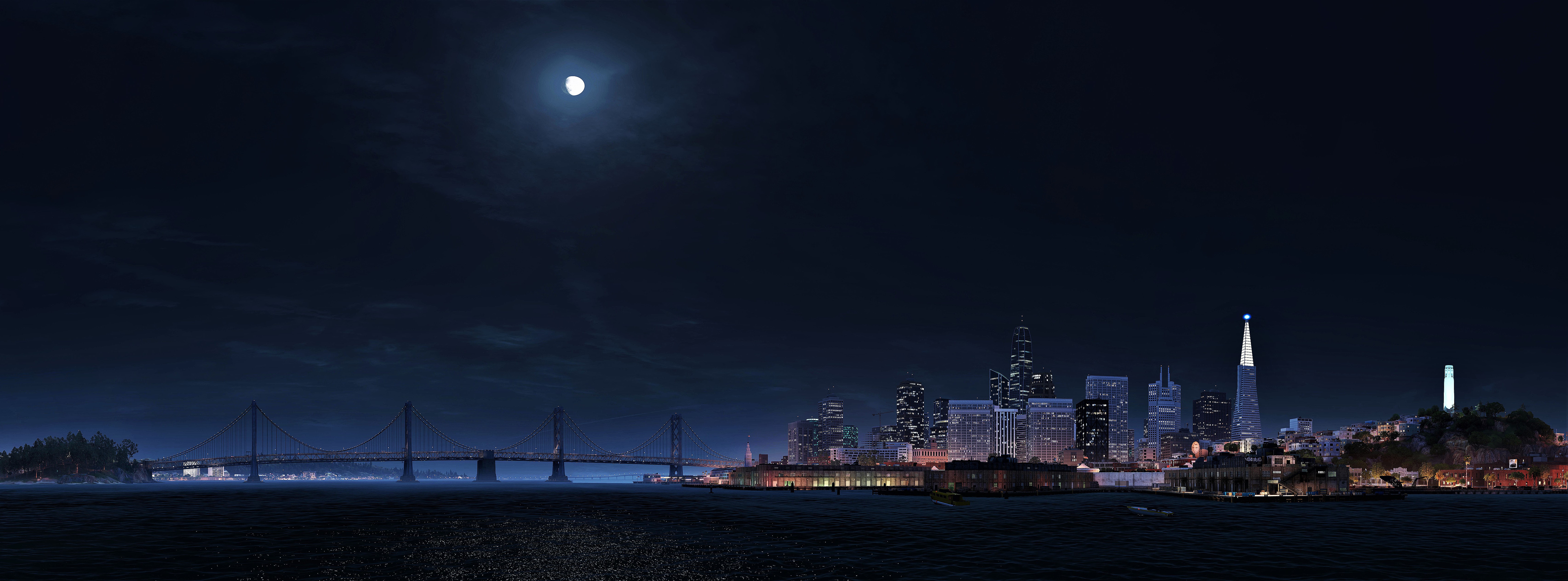Free download wallpaper Night, Moon, Watch Dogs, San Francisco, Golden Gate, Video Game, Watch Dogs 2 on your PC desktop