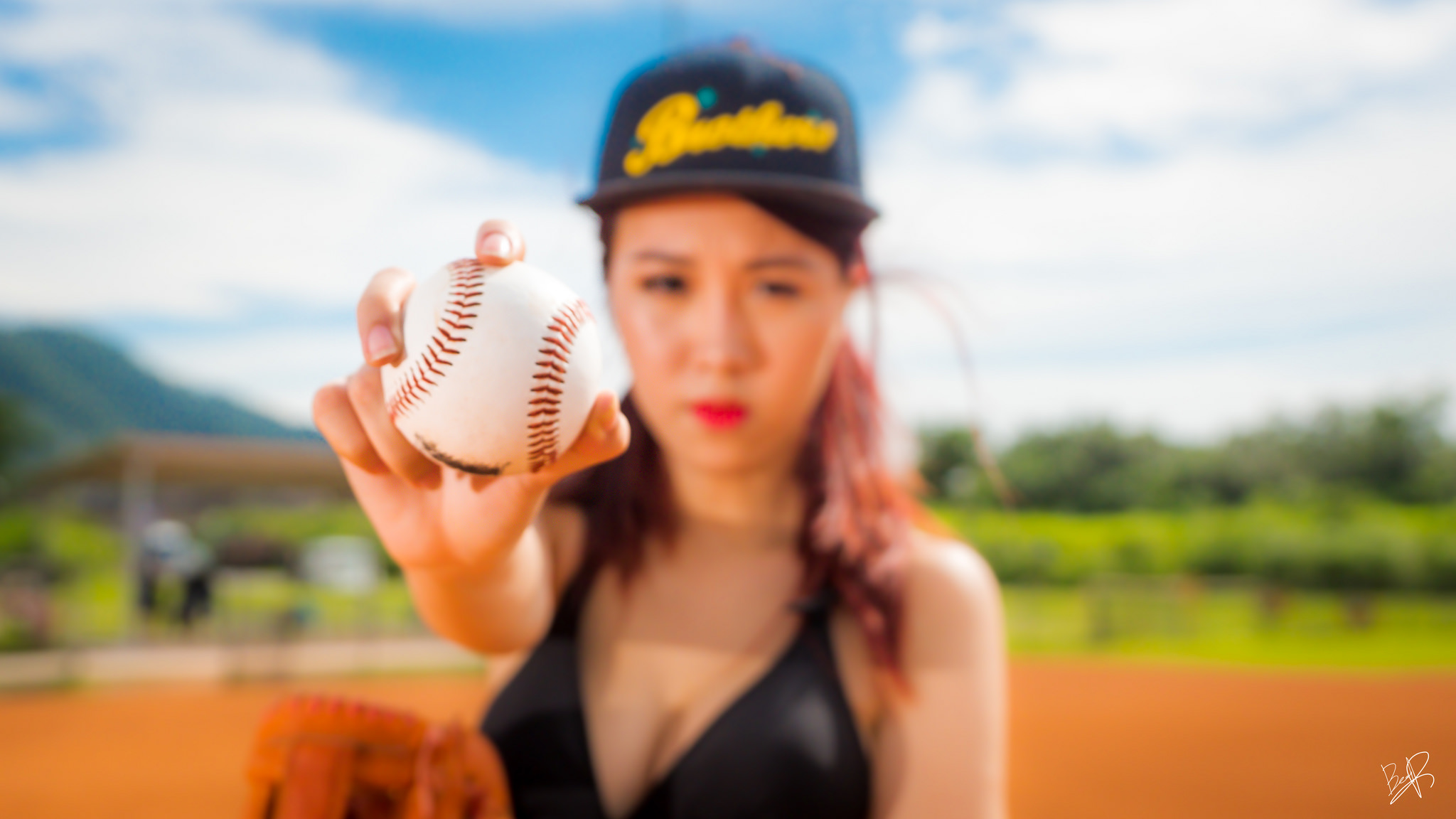 Download mobile wallpaper Blur, Cap, Women, Baseball, Asian, Depth Of Field for free.