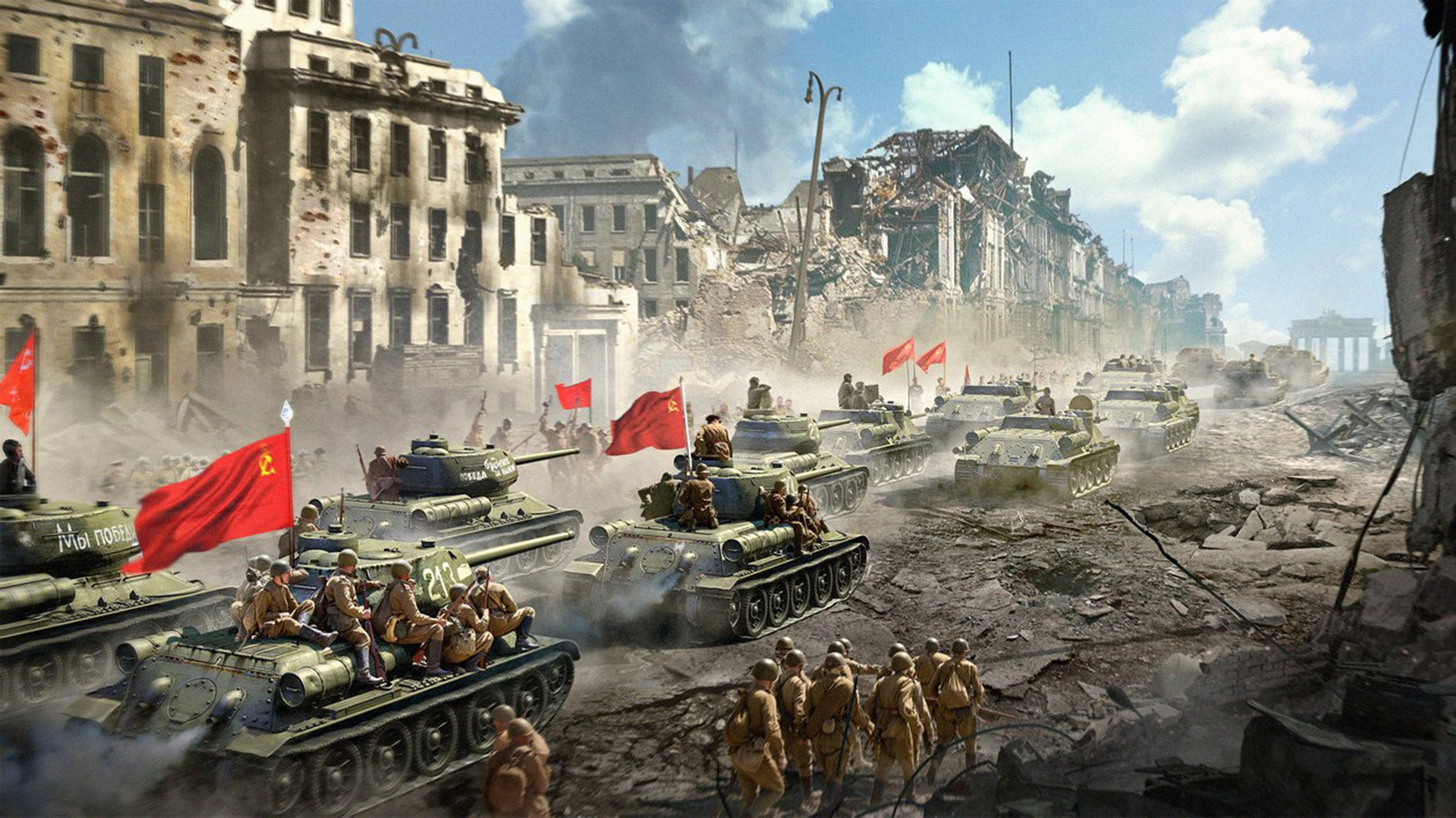 421025 Hintergrundbild herunterladen militär, zweiter weltkrieg, ruinen, russisch, soldat, panzer, kriege - Bildschirmschoner und Bilder kostenlos