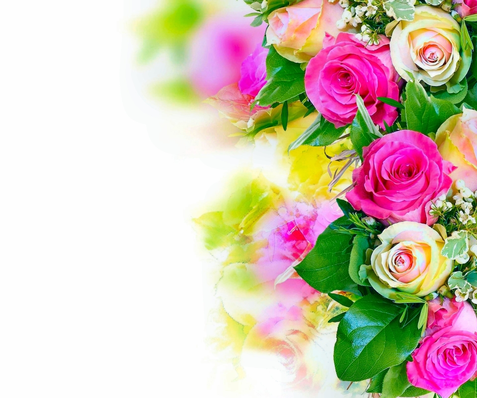 Скачати мобільні шпалери Квітка, Роза, Букет, Земля, Пастель, Біла Троянда, Рожева Троянда, Флауерзи безкоштовно.