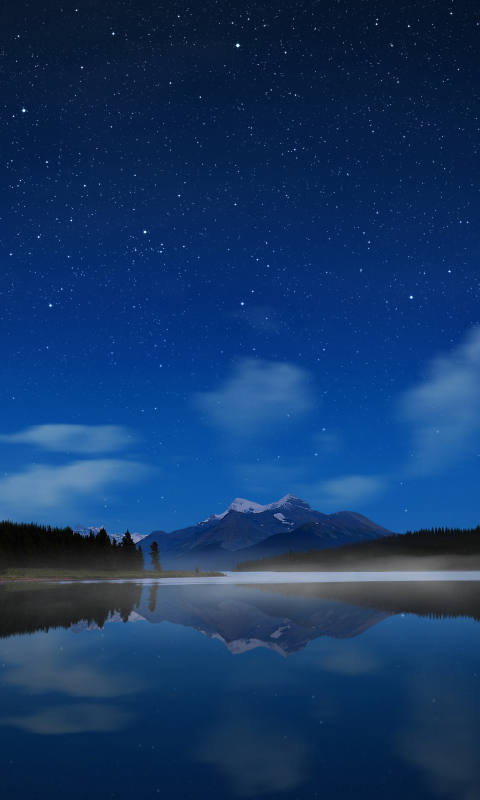 Download mobile wallpaper Water, Stars, Night, Mountain, Lake, Reflection, Fog, Earth, Cloud for free.