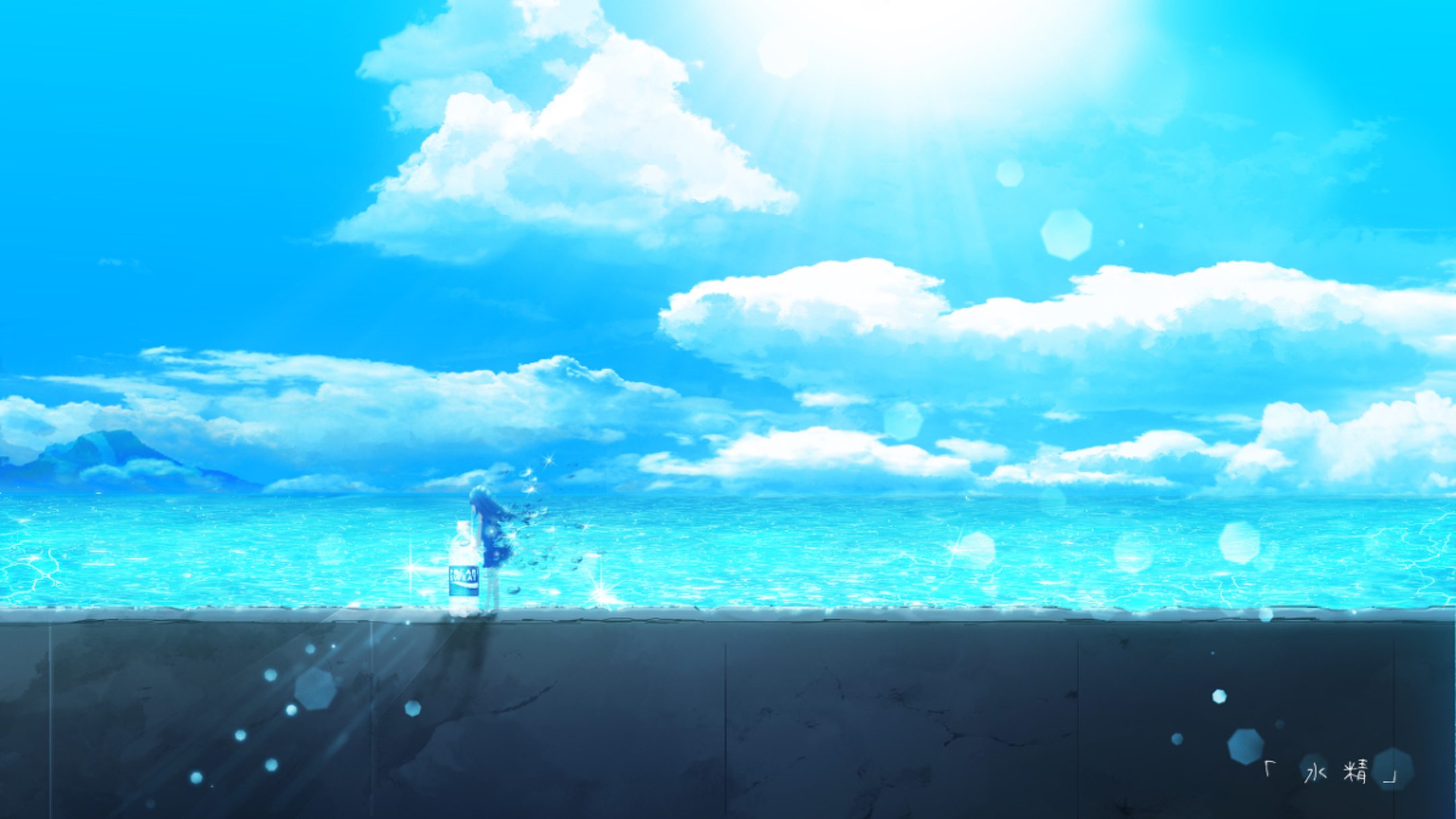 Скачать картинку Аниме, Небо, Море, Солнце, Облака, Оригинал в телефон бесплатно.