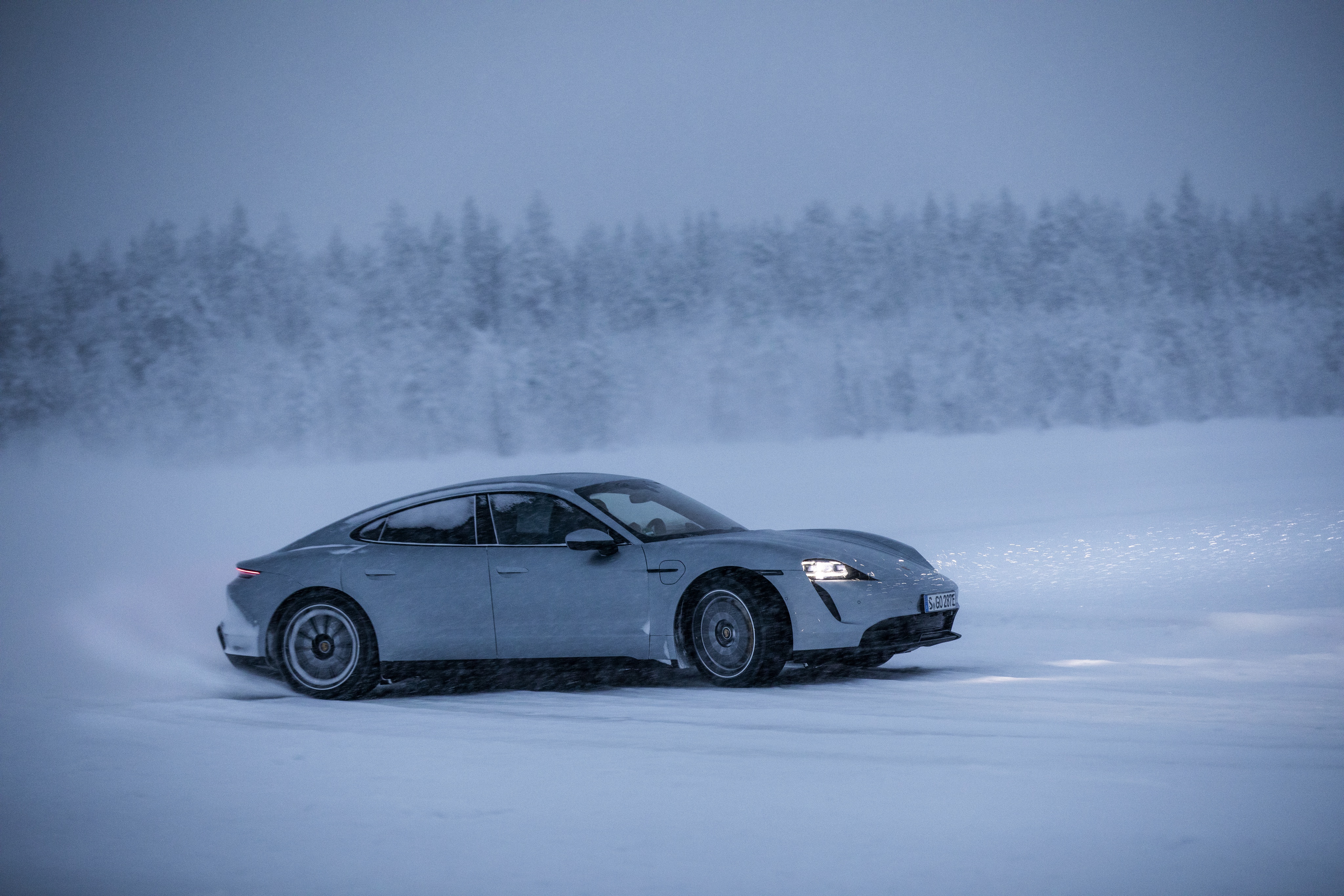 Download mobile wallpaper Winter, Porsche, Snow, Car, Vehicles, White Car, Porsche Taycan 4S for free.