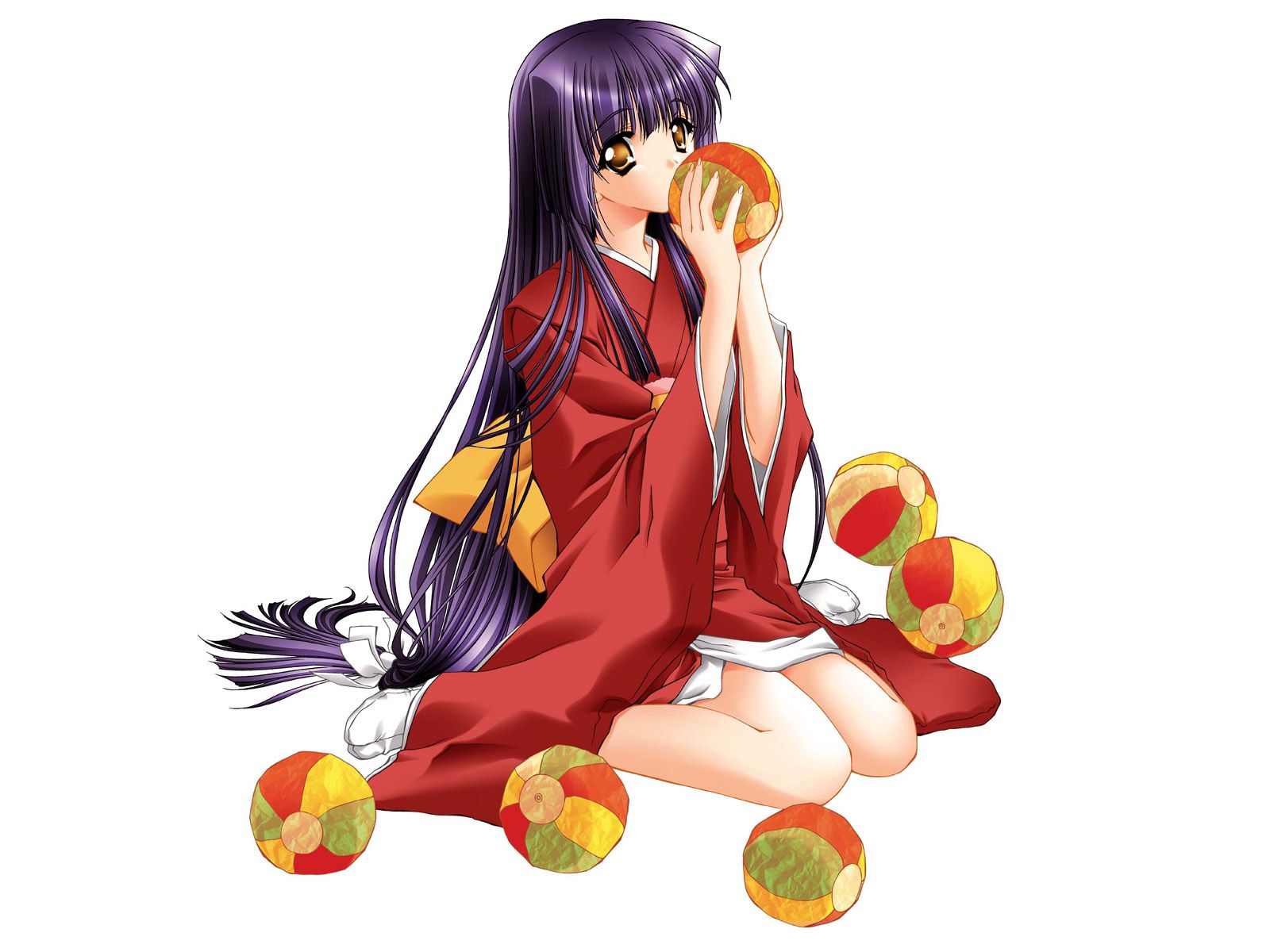 60025 descargar fondo de pantalla quimono, anime, morena, niña, muchacha, bola, pelota, kimono: protectores de pantalla e imágenes gratis