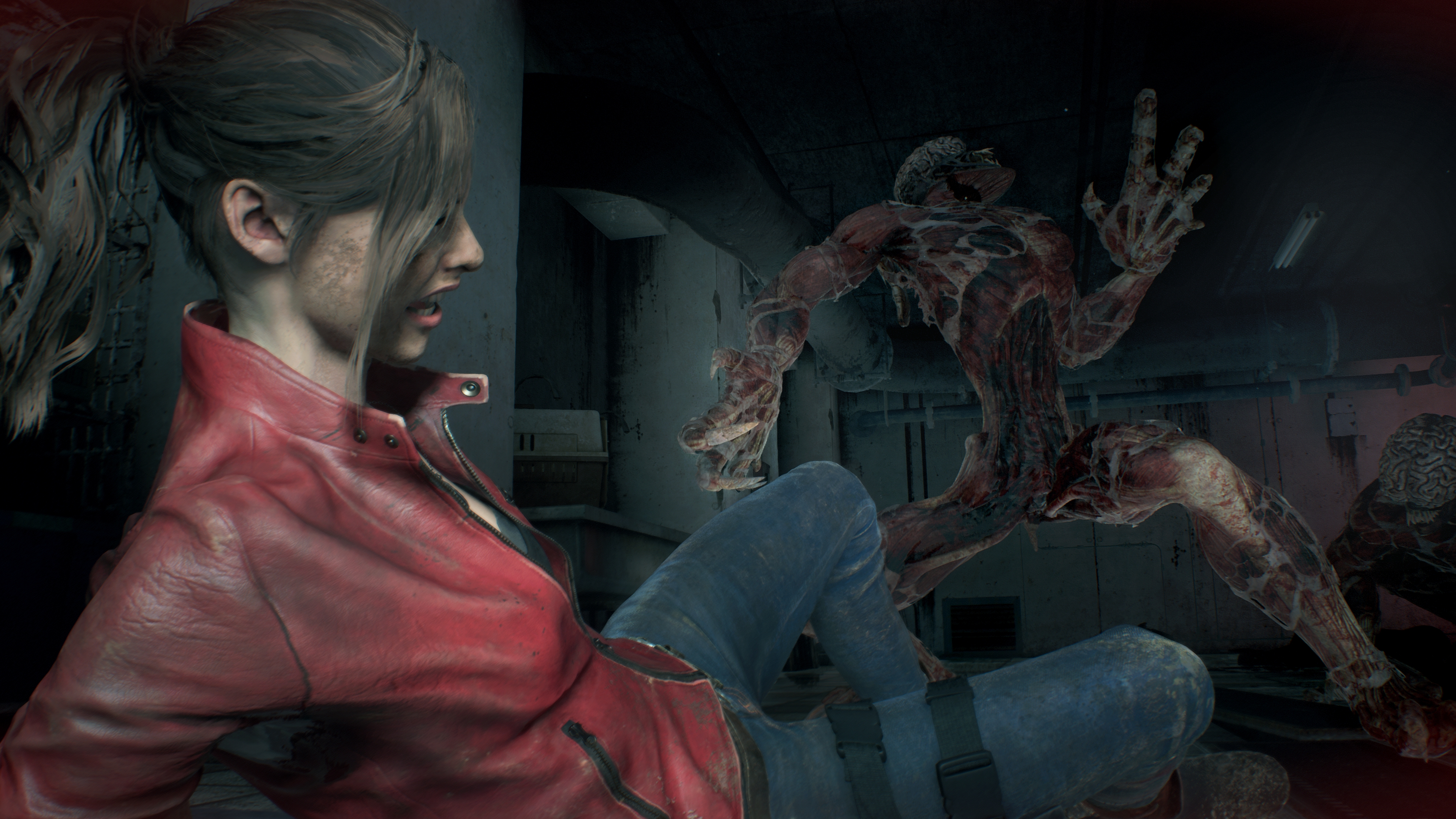video game, resident evil 2 (2019), claire redfield, licker (resident evil), resident evil