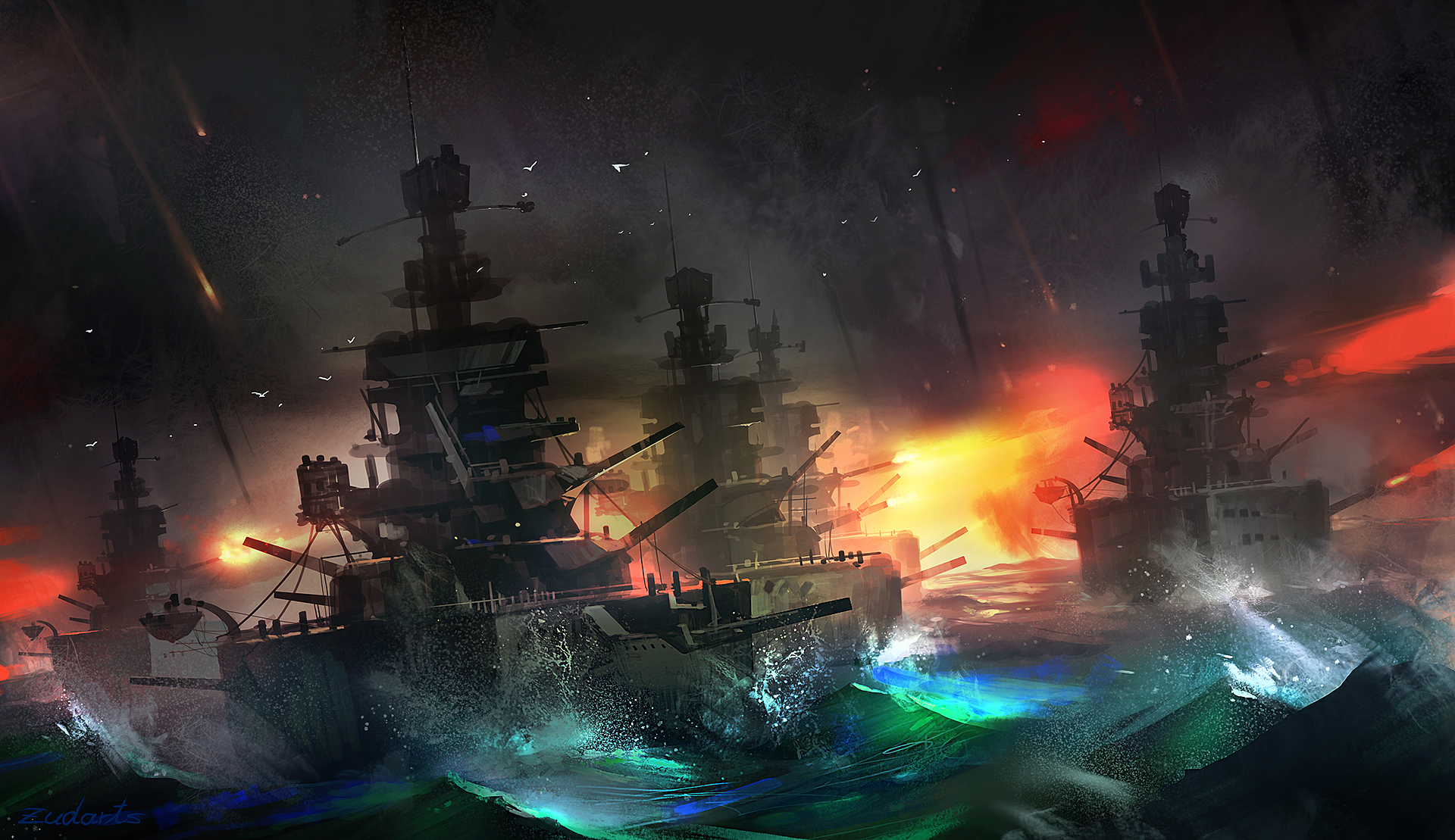 Download mobile wallpaper Battleship, Artistic, Battle, Military, Warship for free.