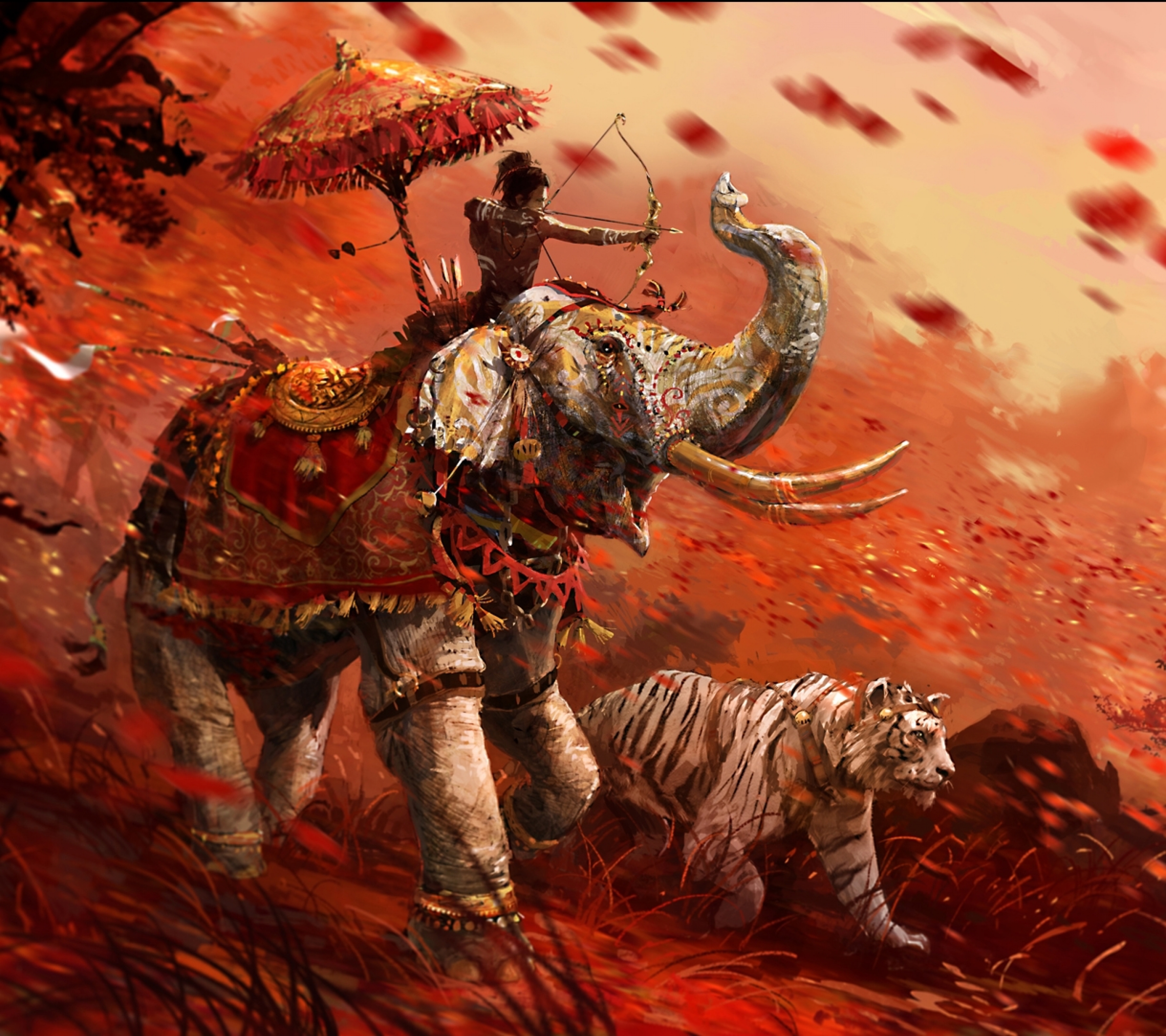 Téléchargez des papiers peints mobile Tigre, Éléphant, Jeux Vidéo, Eléphant, En Être Loin, Far Cry 4 gratuitement.