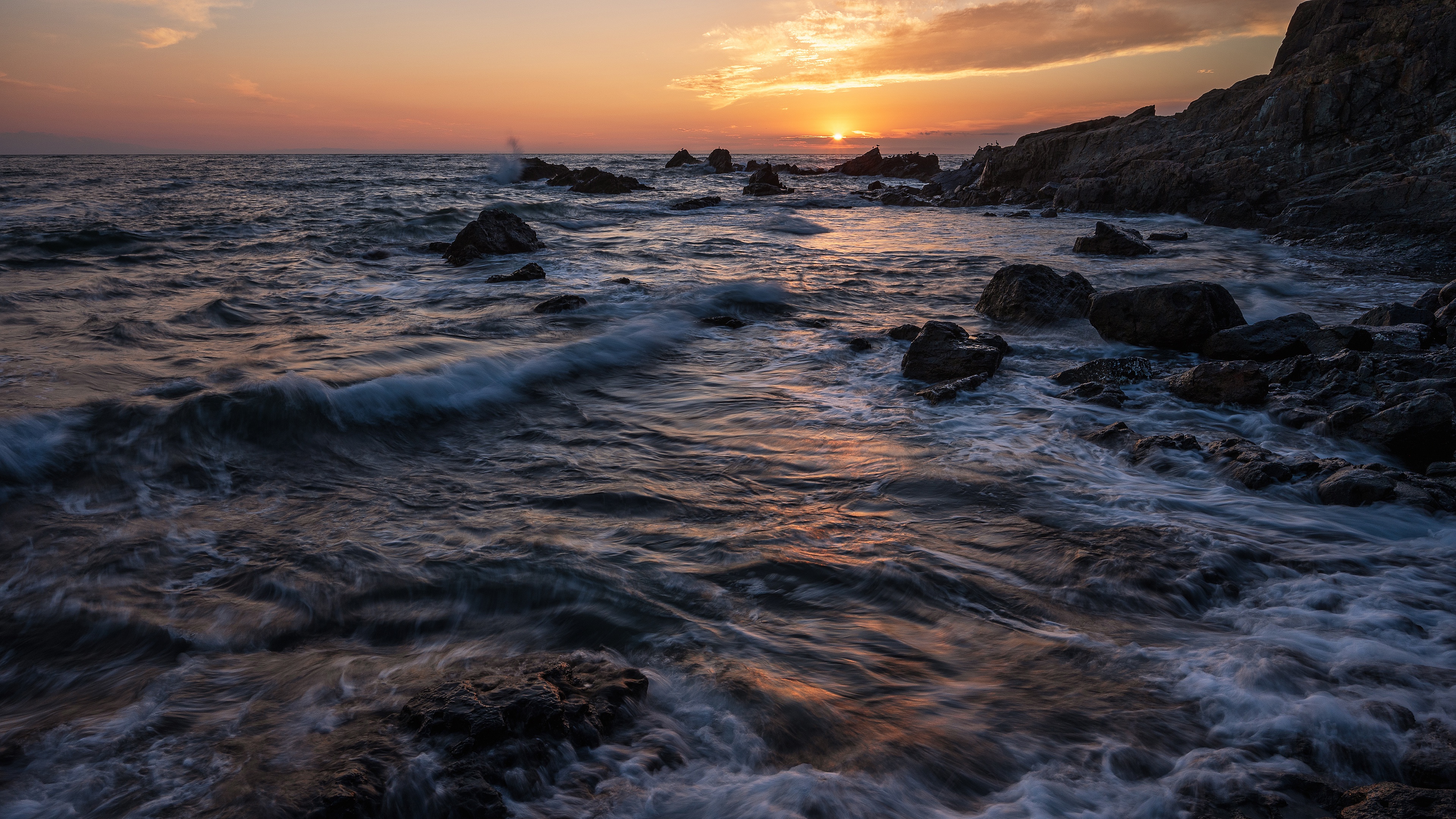 Download mobile wallpaper Sunset, Sea, Earth, Wave, Seascape for free.