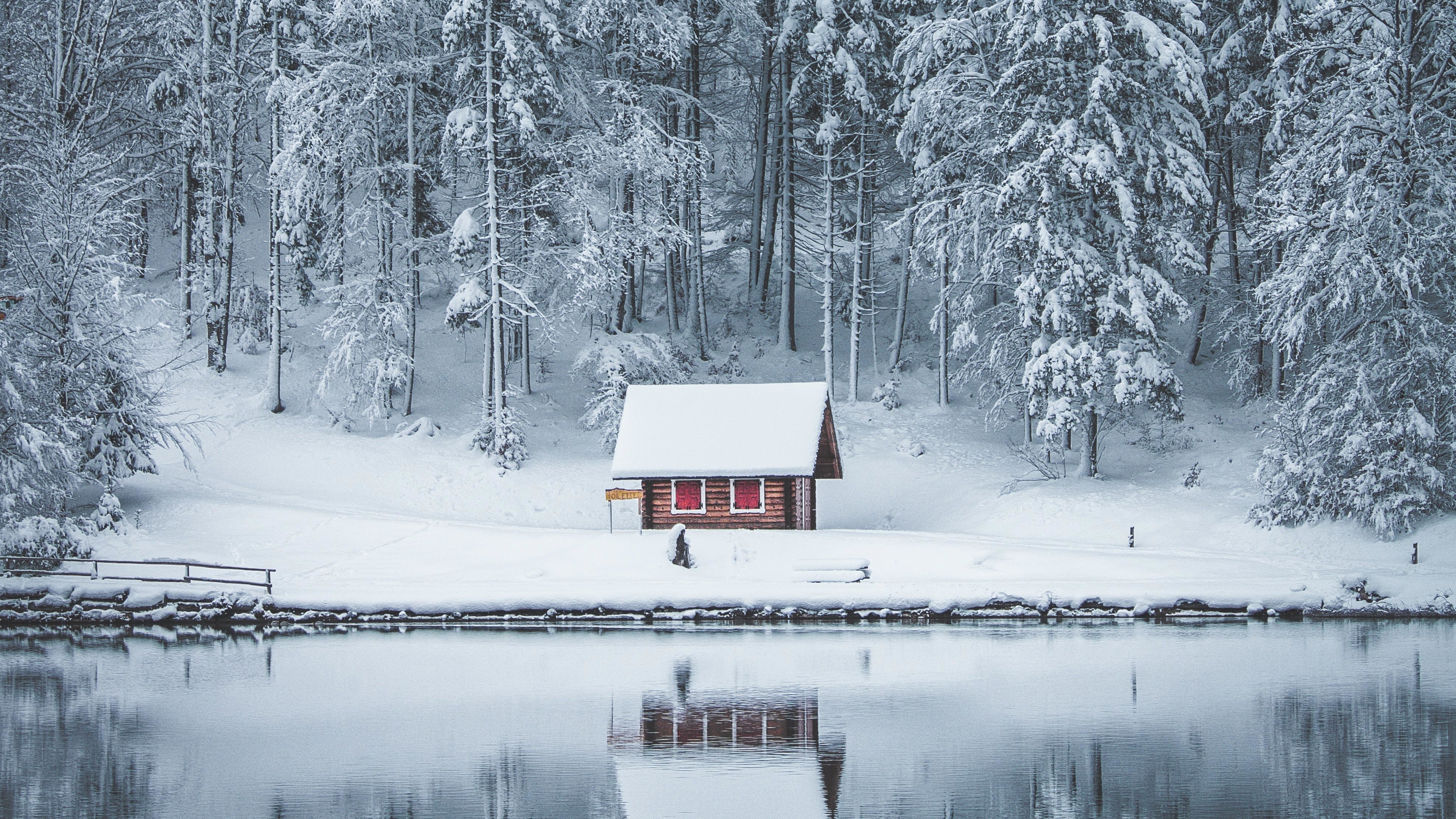 Laden Sie das Landschaft, Winter, Eis, Schnee, See, Haus, Fotografie-Bild kostenlos auf Ihren PC-Desktop herunter