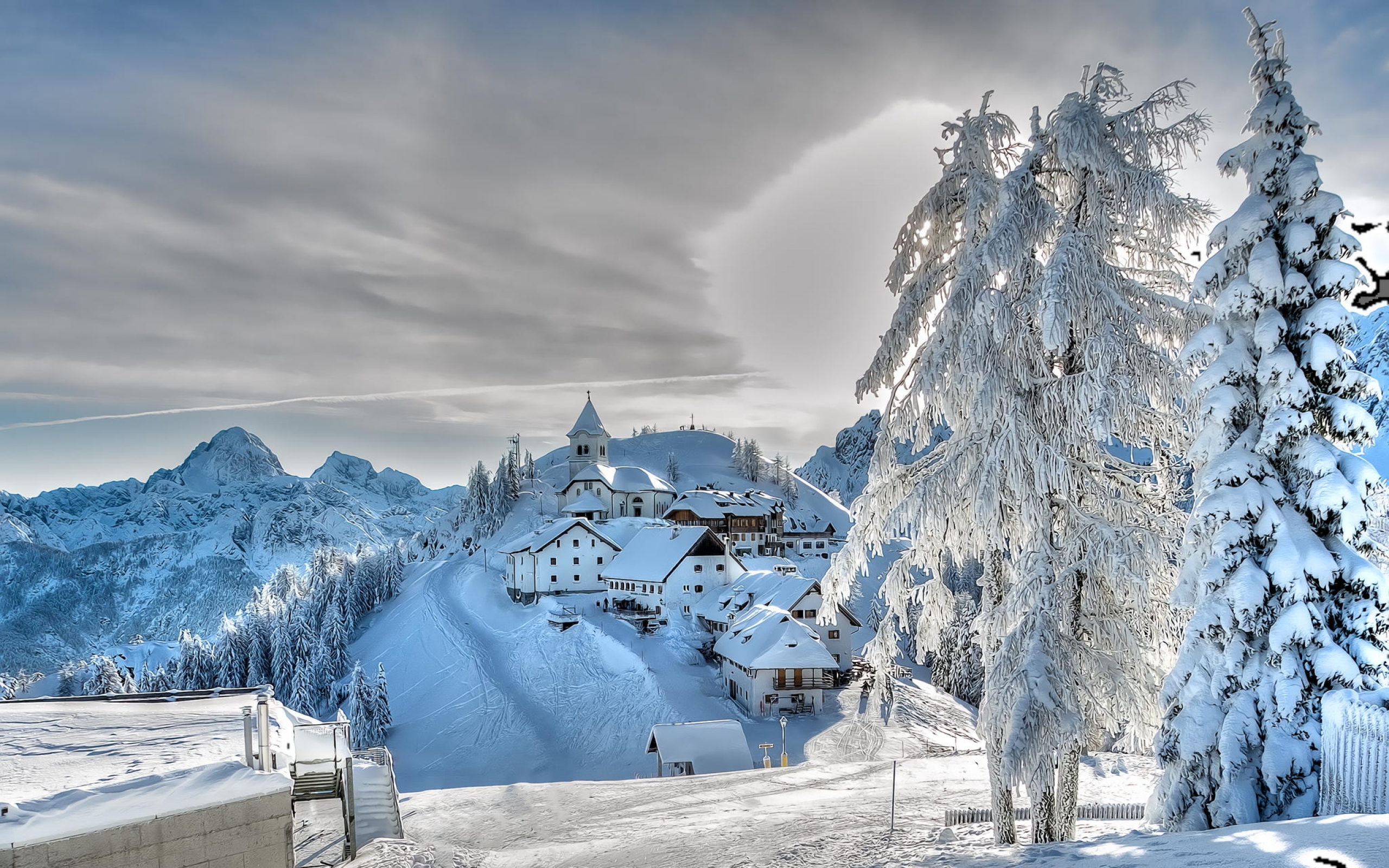 Download mobile wallpaper Winter, Snow, Tree, Village, Man Made for free.
