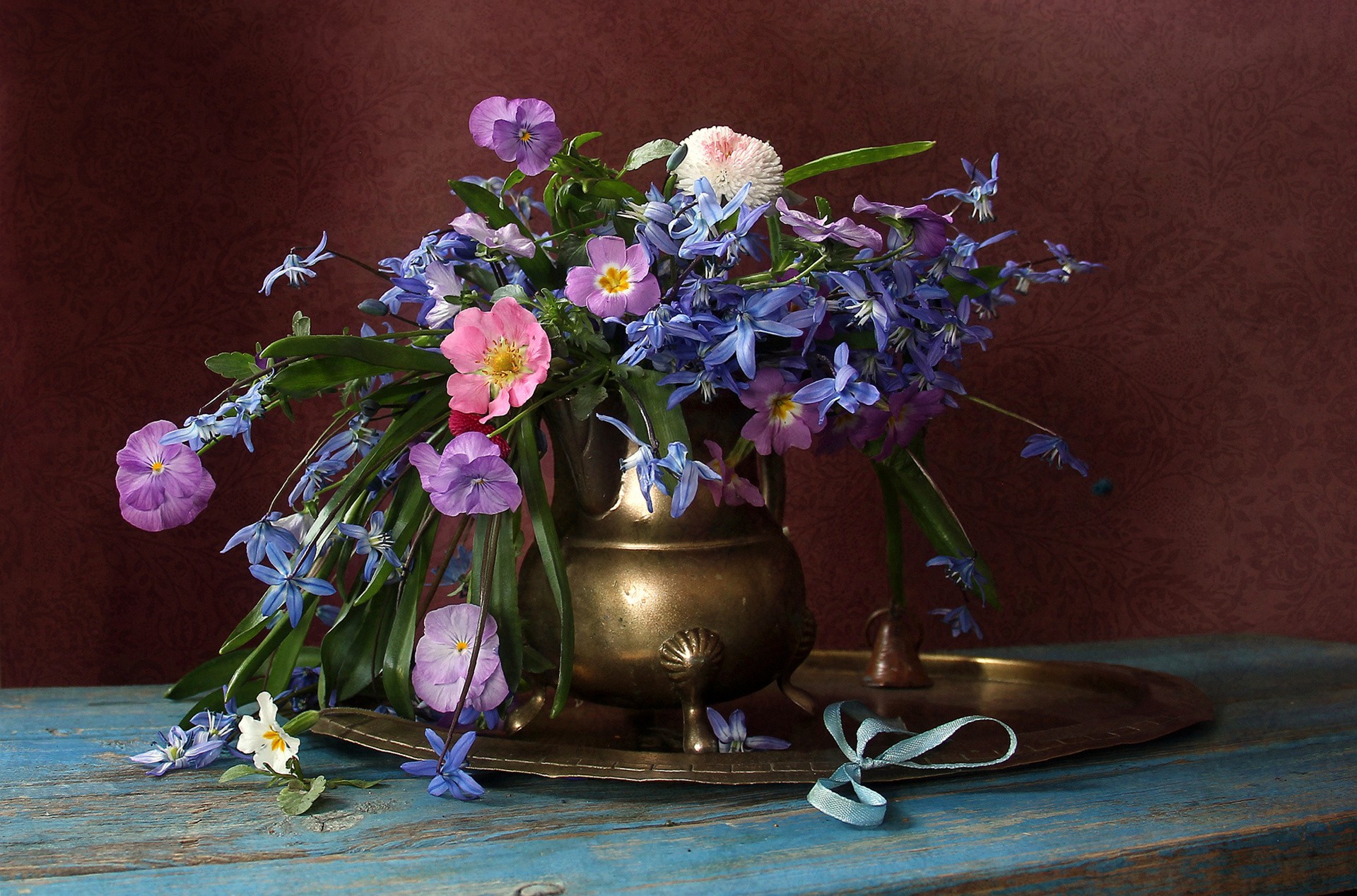 Free download wallpaper Still Life, Flower, Vase, Photography, Pink Flower, Blue Flower on your PC desktop