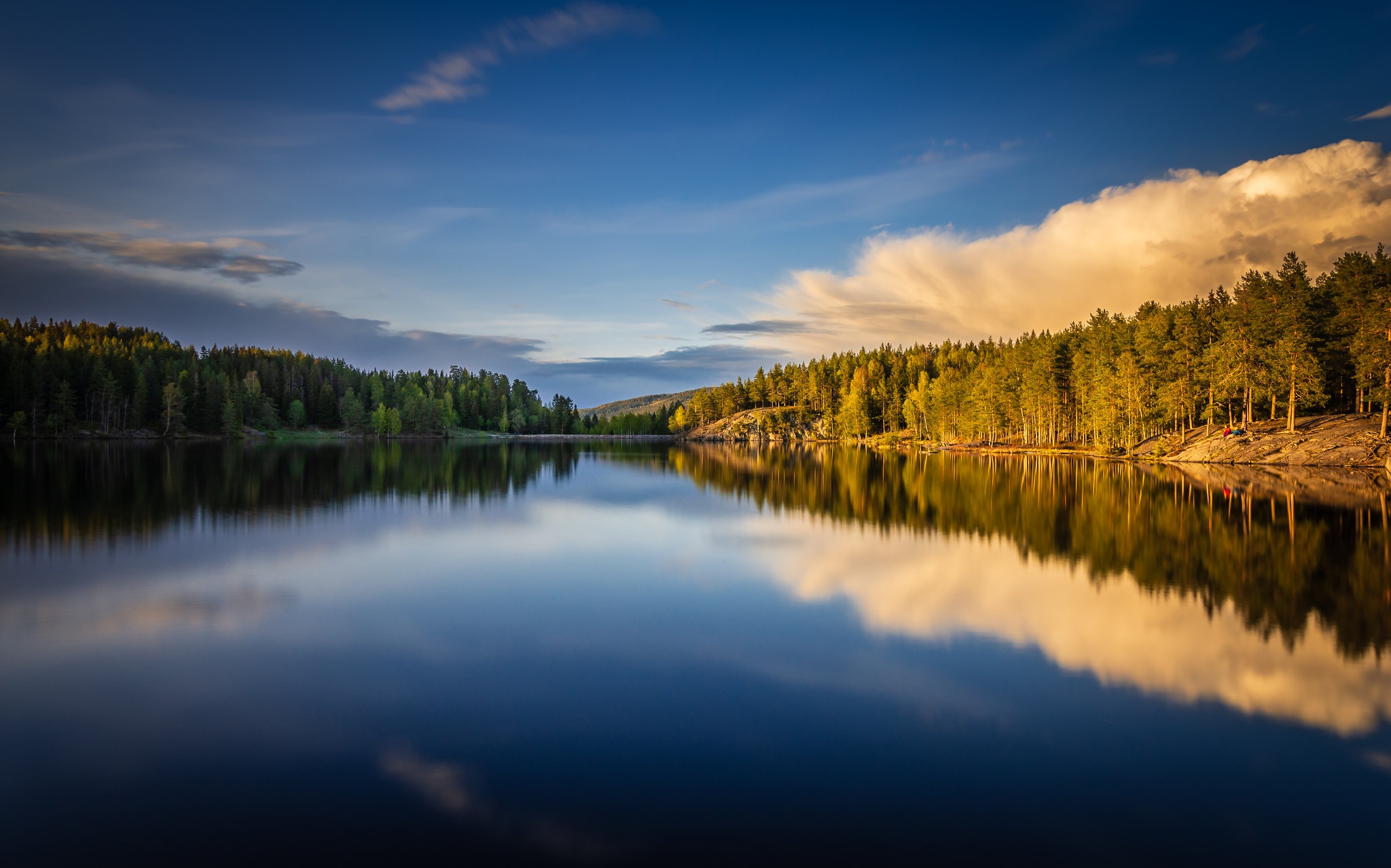 Download mobile wallpaper Sky, Lake, Reflection, Forest, Earth, Norway, Cloud for free.