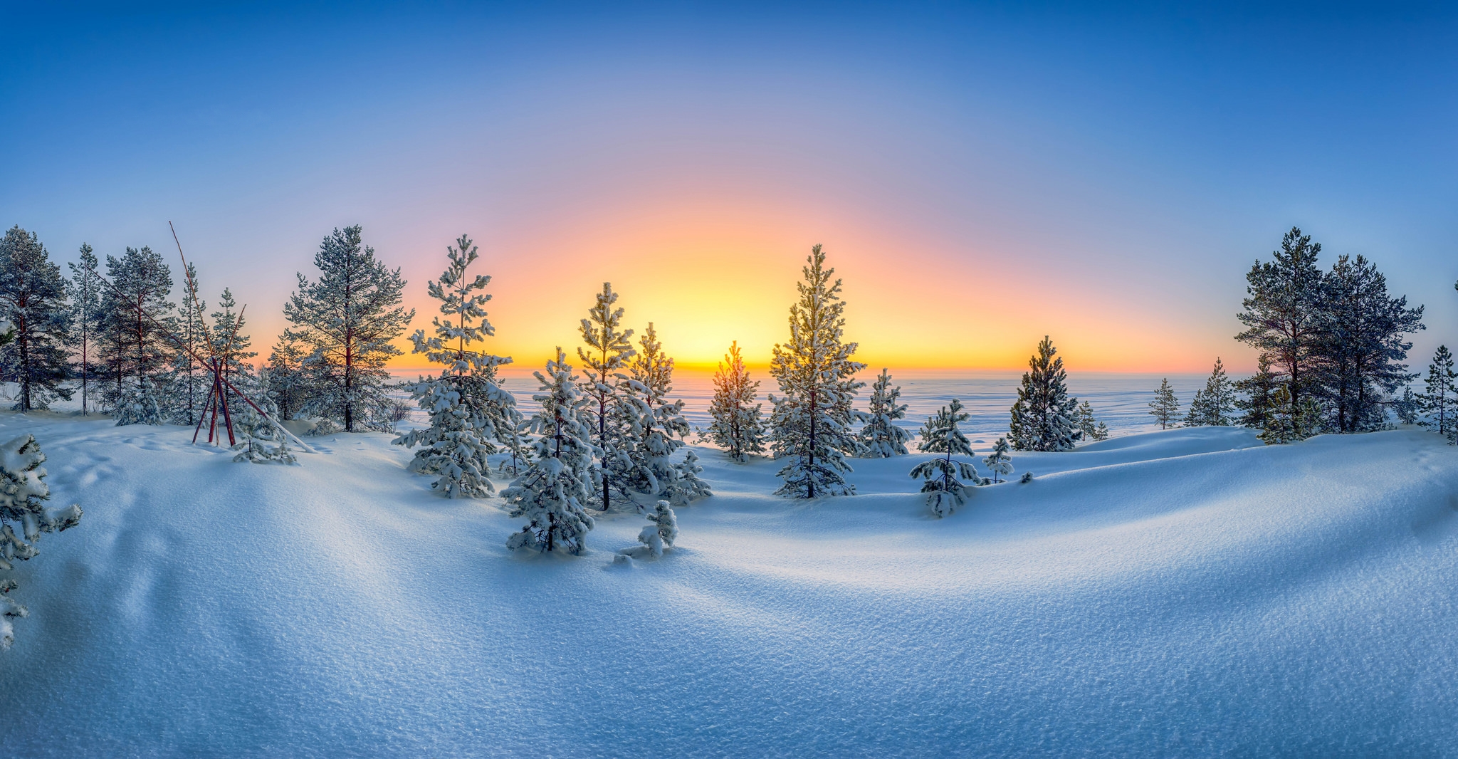 Descarga gratis la imagen Invierno, Nieve, Horizonte, Árbol, Atardecer, Tierra/naturaleza en el escritorio de tu PC