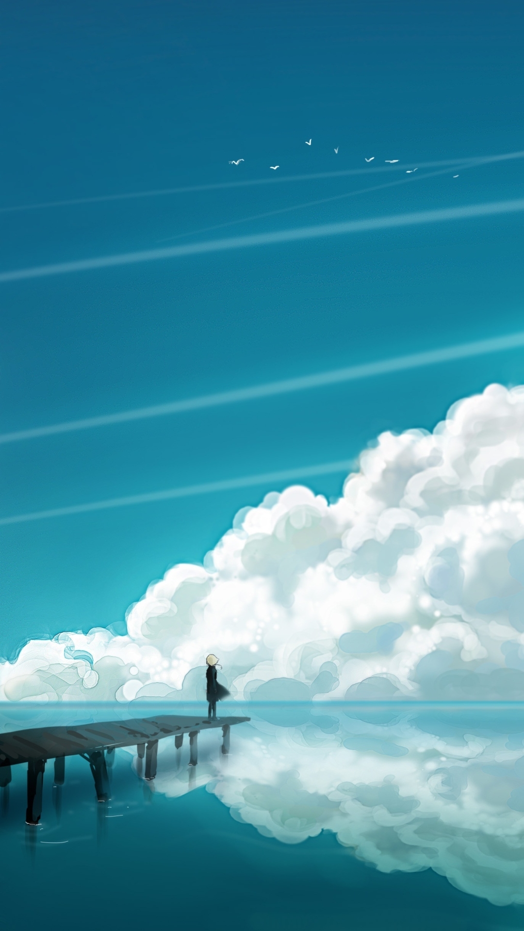 Baixar papel de parede para celular de Anime, Céu, Reflexão, Cais, Píer, Oceano, Nuvem, Reflecção gratuito.