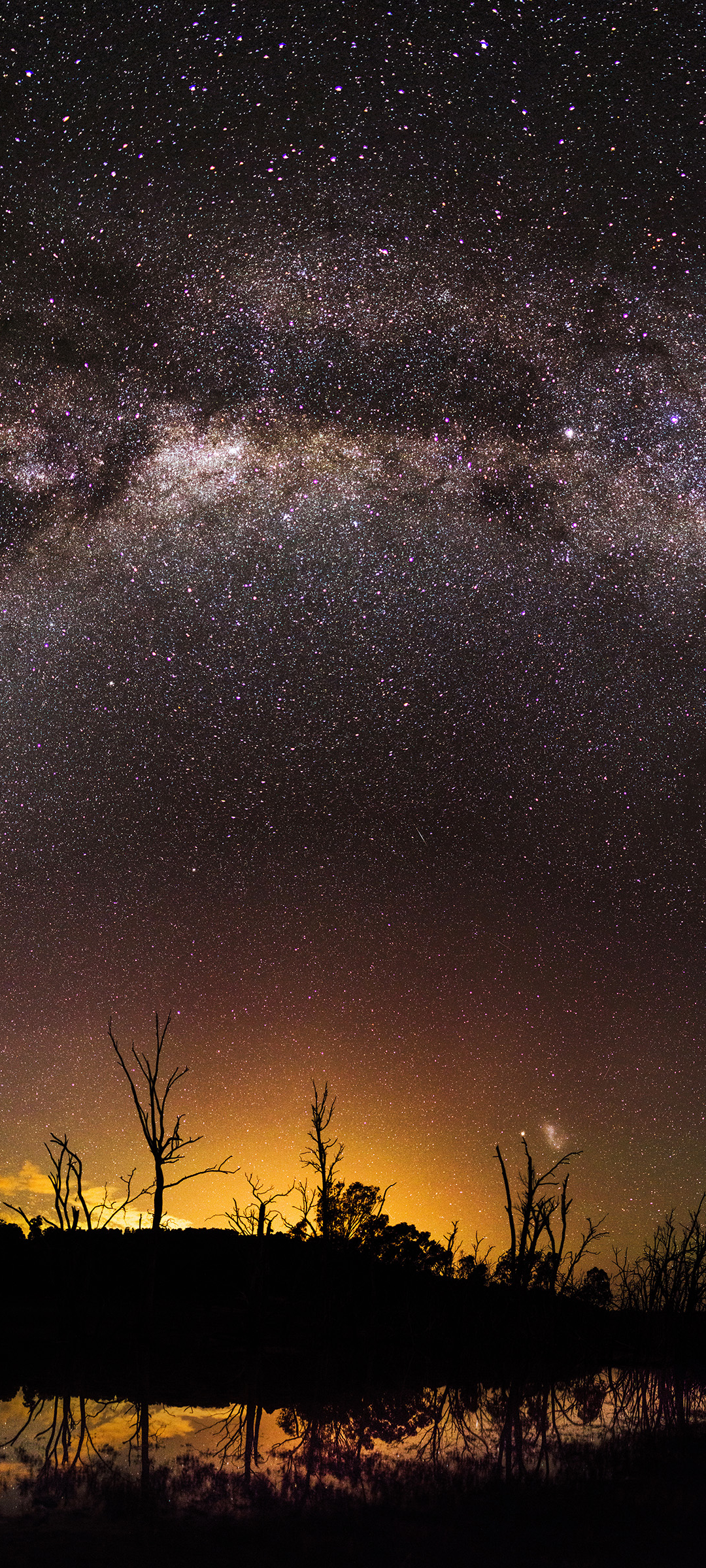 Download mobile wallpaper Stars, Night, Reflection, Starry Sky, Milky Way, Sci Fi for free.