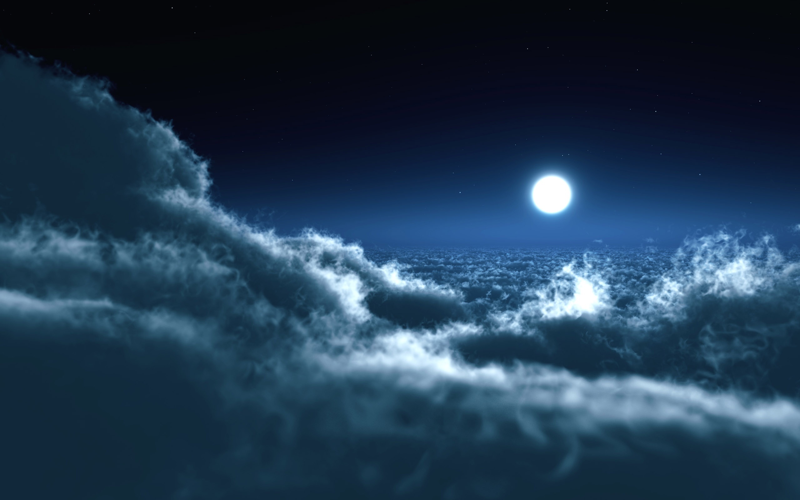 Скачать обои бесплатно Облака, Небо, Ночь, Пейзаж, Луна картинка на рабочий стол ПК