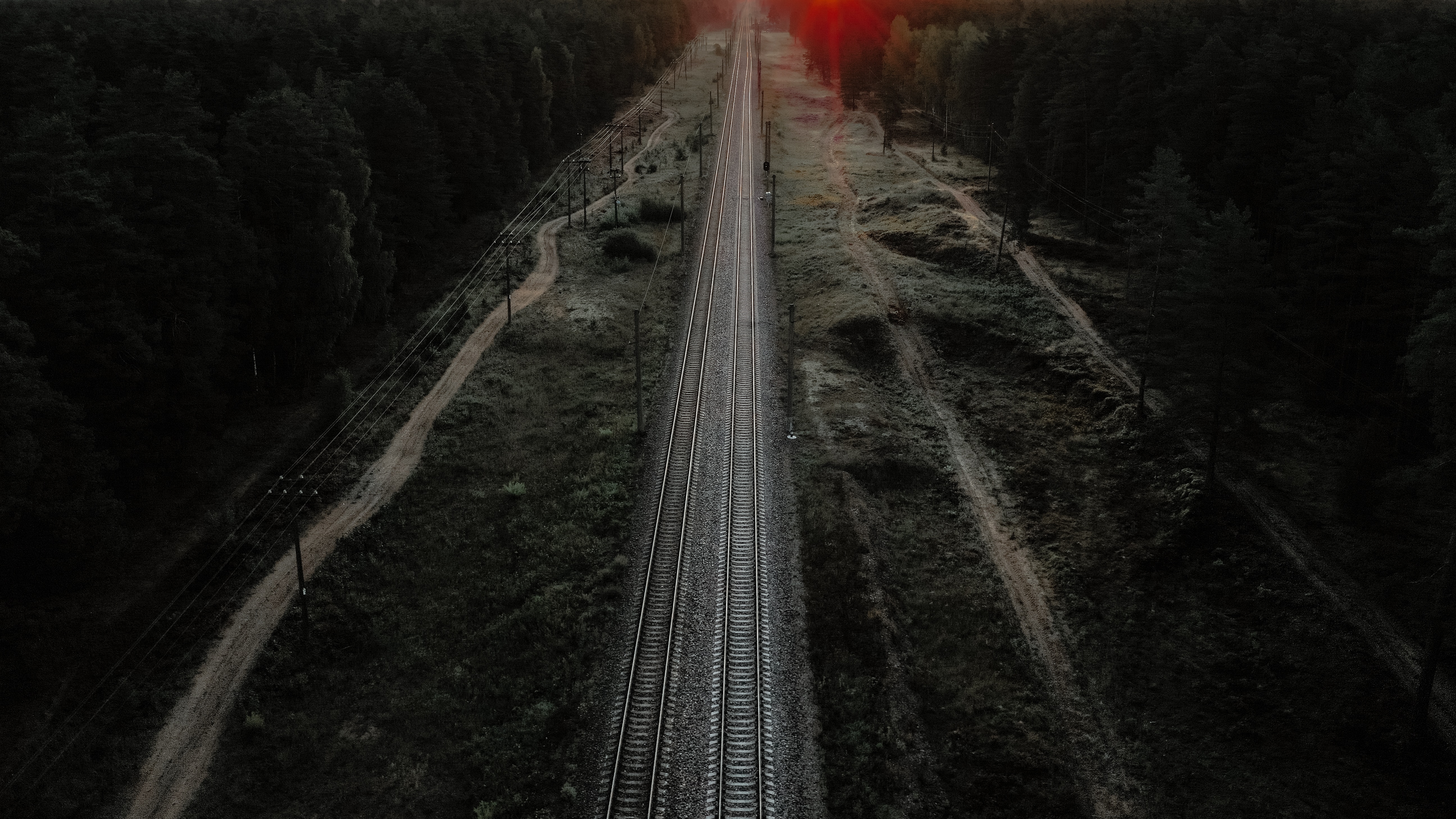 railway, way, nature, view from above, miscellanea, miscellaneous, path, rails 2160p