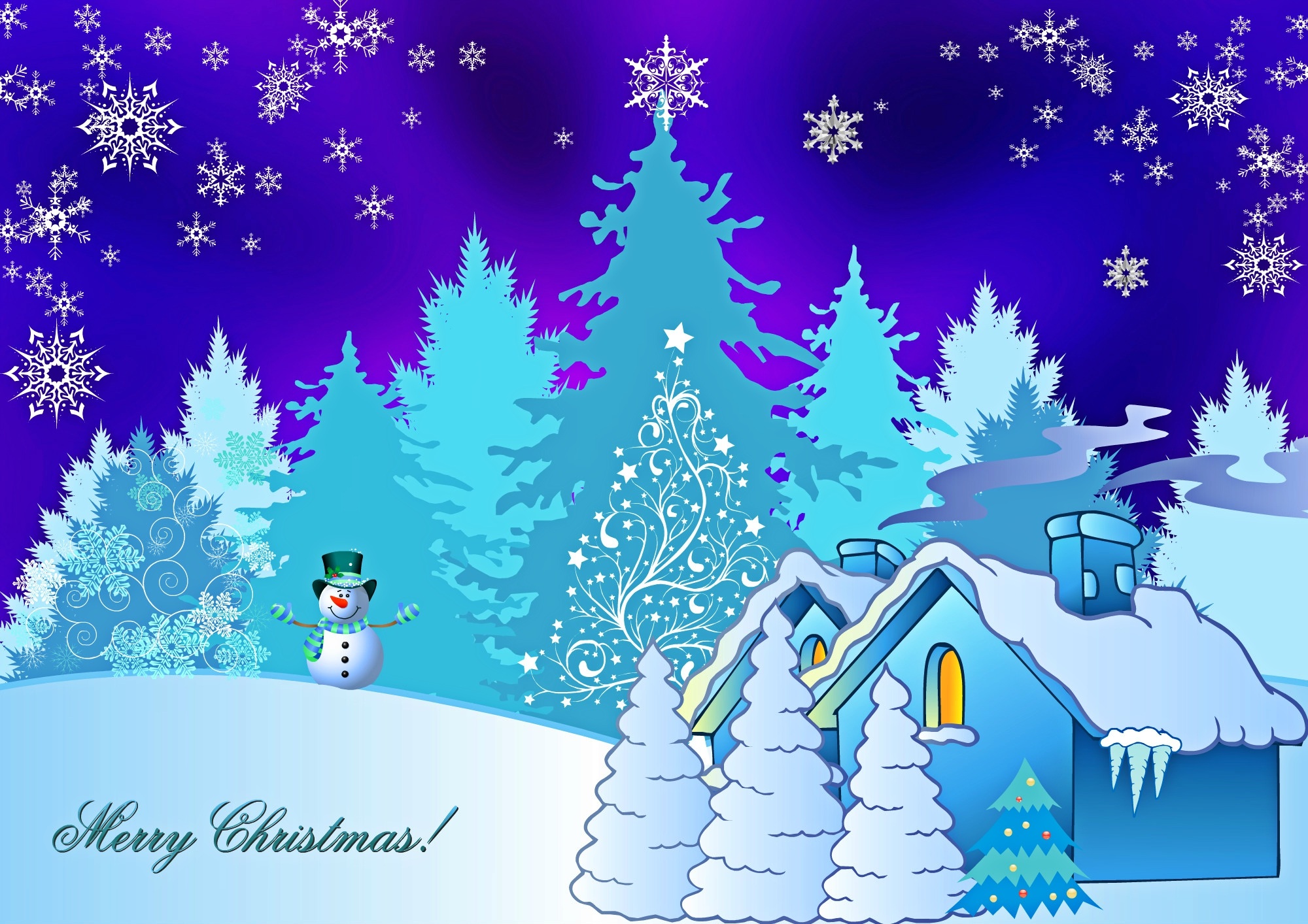 Скачать обои бесплатно Снежинки, Рождество, Снеговик, Праздничные, С Рождеством картинка на рабочий стол ПК